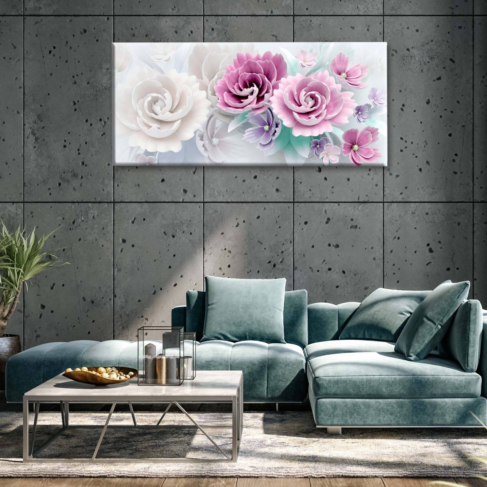 Cuadro Decorativo Canvas Rosas Ilustración 3D  150x50