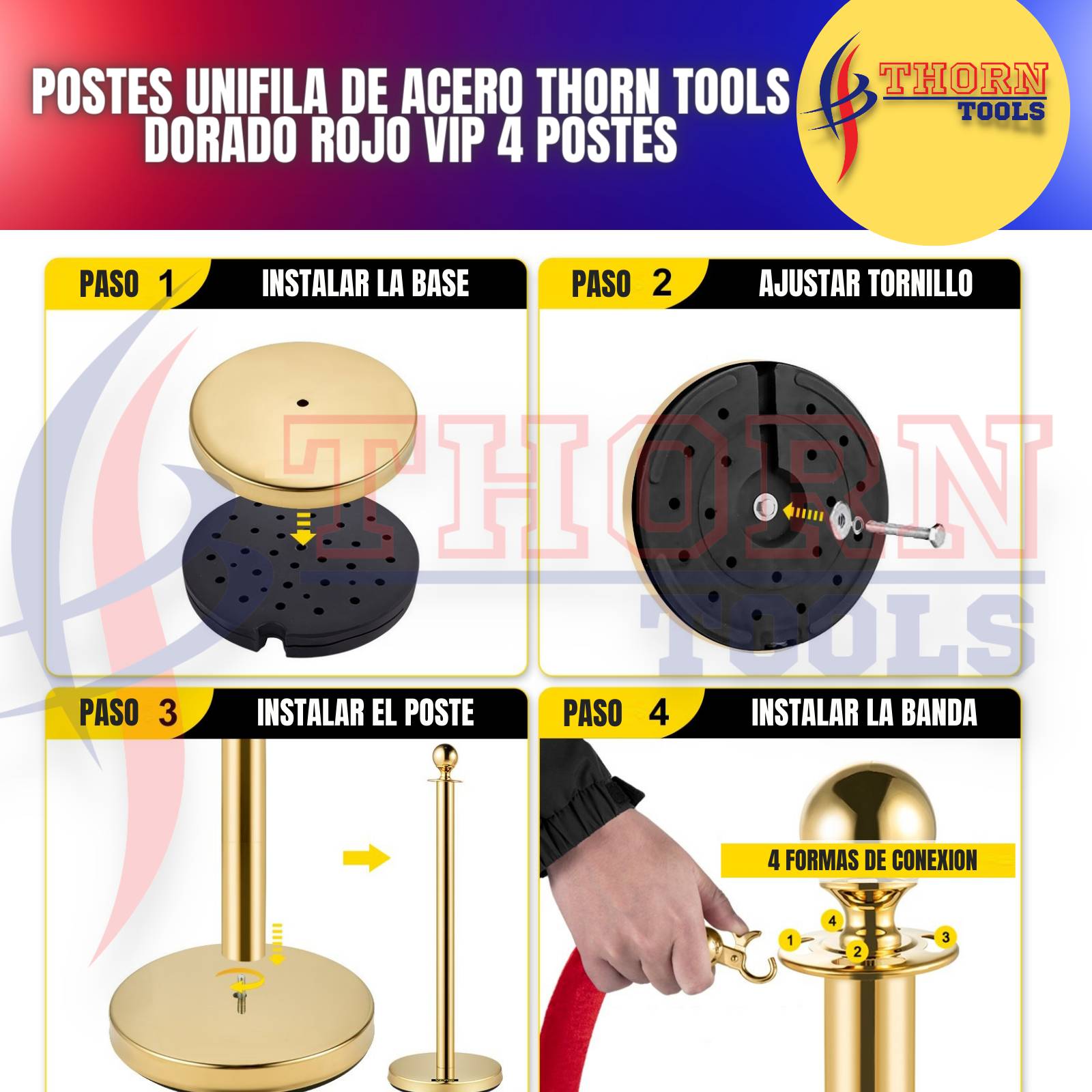 Postes unifila de acero Thorn tools Dorado rojo vip 4 Postes