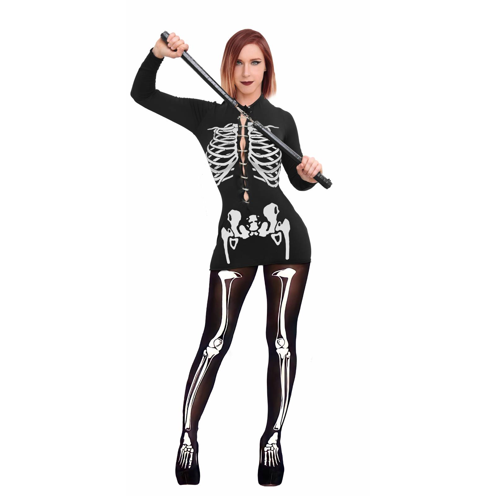 Disfraz De Calavera, Vestido Y Pantimedias Esqueleto