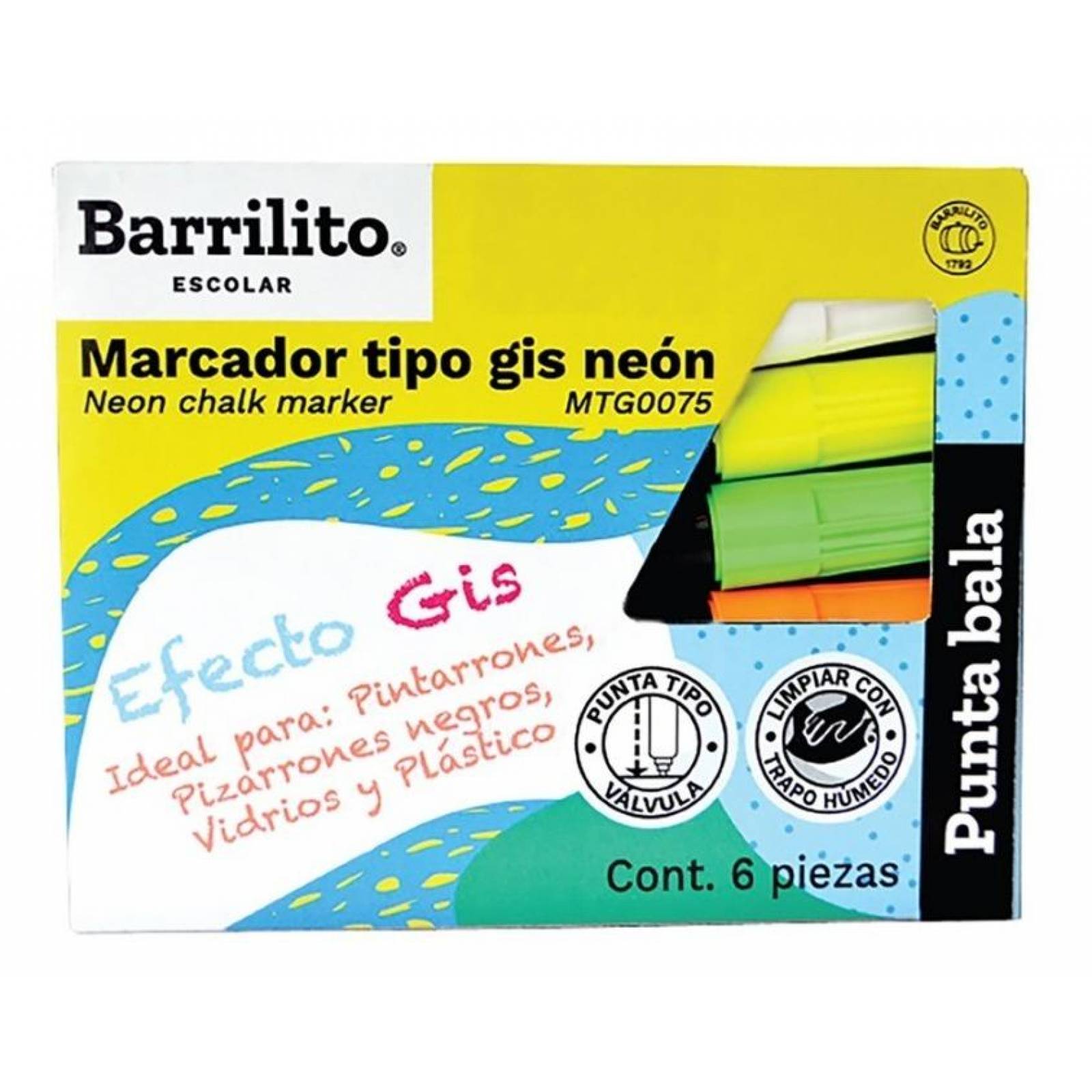 Pizarrón De Cristal 90x60cm Blanco y 6 Marcadores Neón 