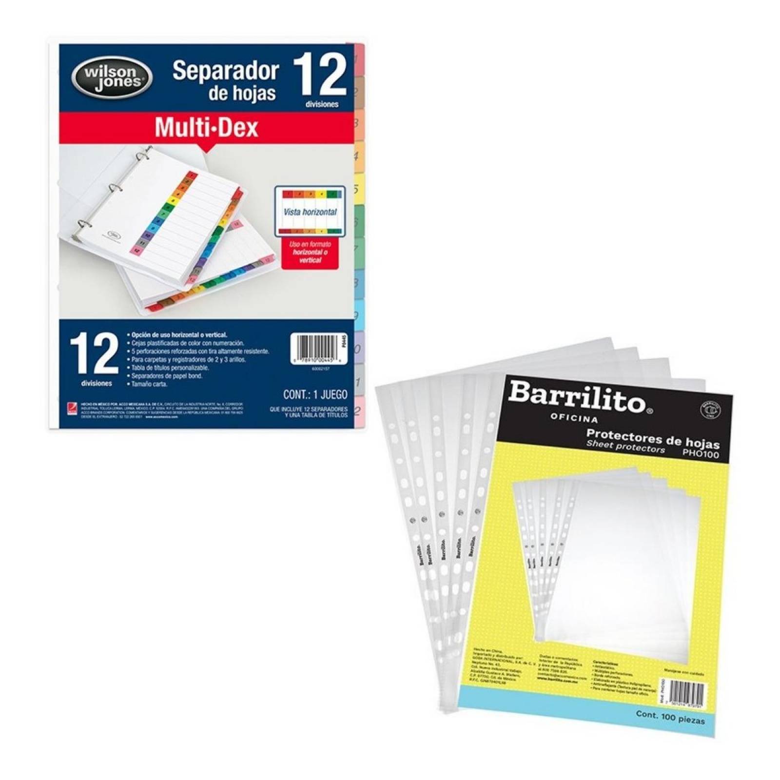 Separador De Carpeta 12 Secciones y 100 Protectores De Hoja Tamaño carta 