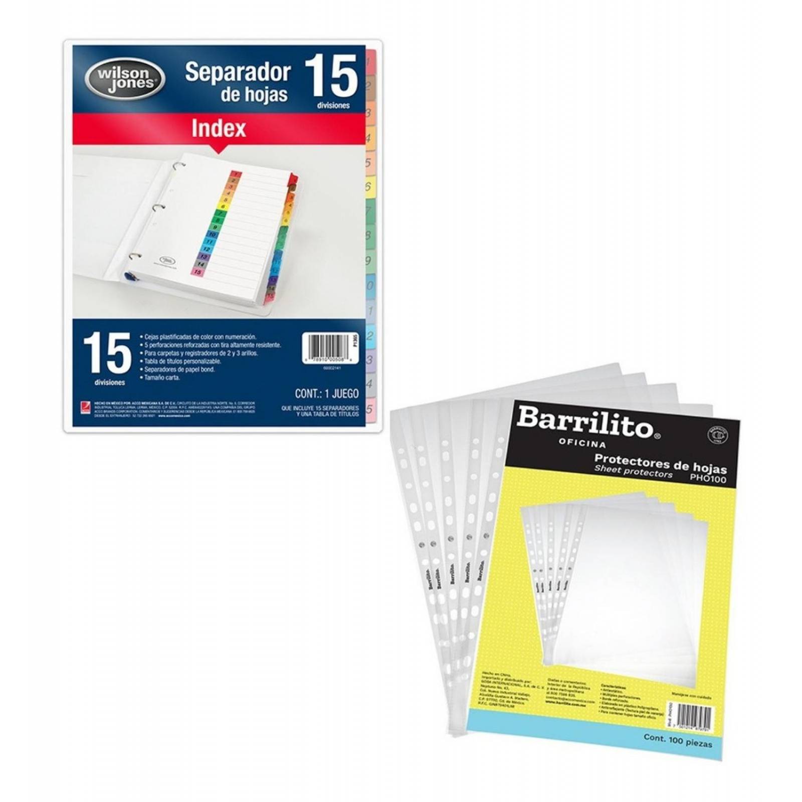Separador De Carpeta 15 Sec  y 100 Protectores De Hoja T.carta 
