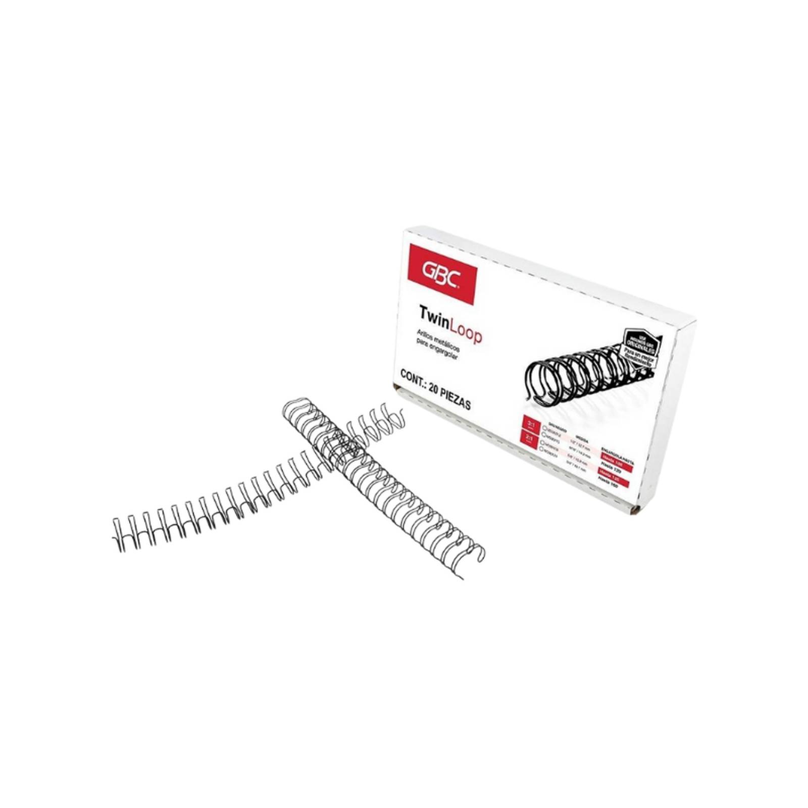 20 Arillos Metálicos Twinloop 9/16 120 Hojas Negro Paso 3:1