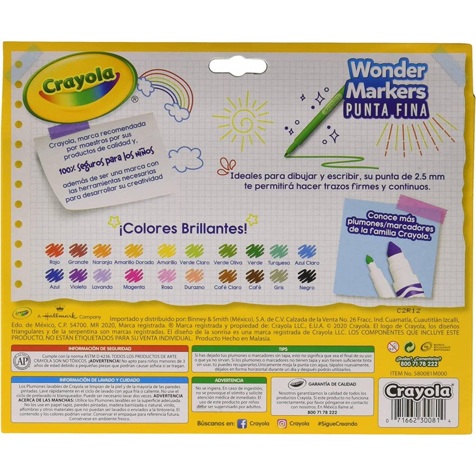 20 Plumones punta Fina Lavables Crayola Wonder Markers 
