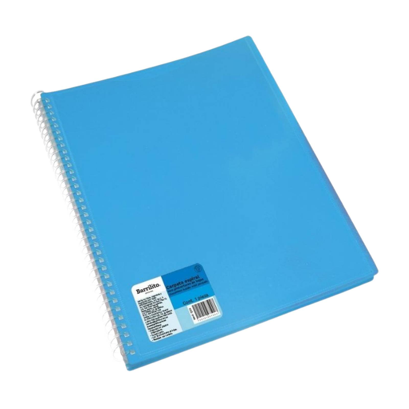 Carpeta Espiral Con Protectores De Hojas Marca Barrilito Azul cielo