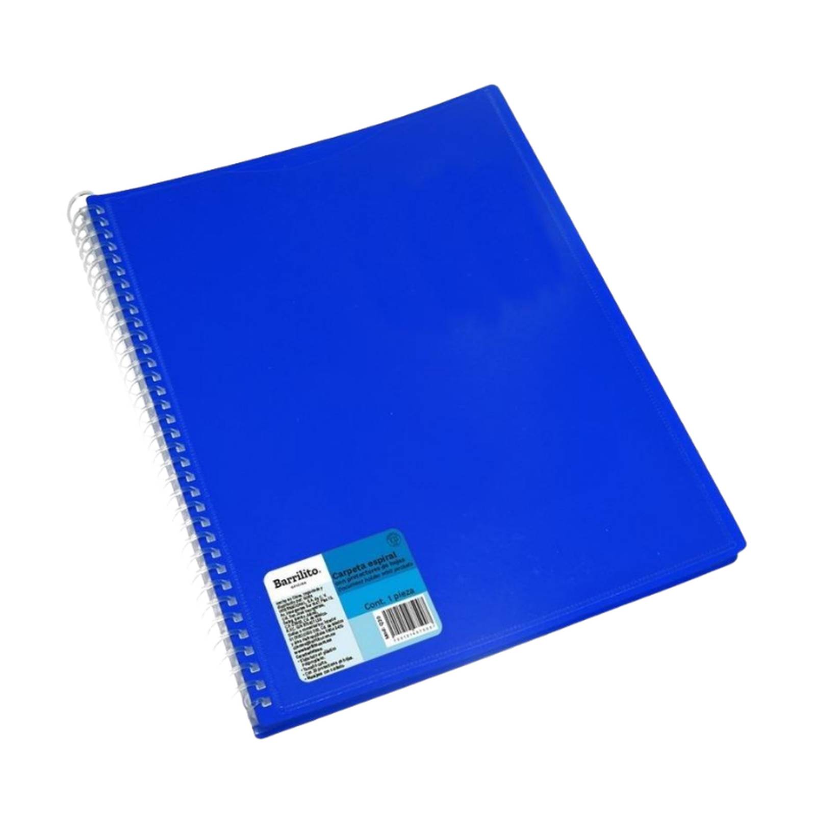 Carpeta Espiral Con Protectores De Hojas Marca Barrilito Azul Rey