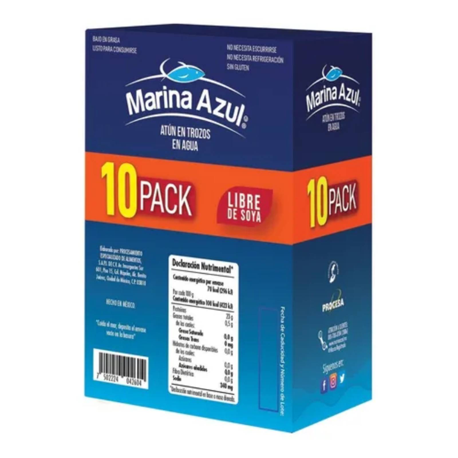 10 Pack De Atún Lomo, Marina Azul 740g, Aleta Amarilla En Agua 