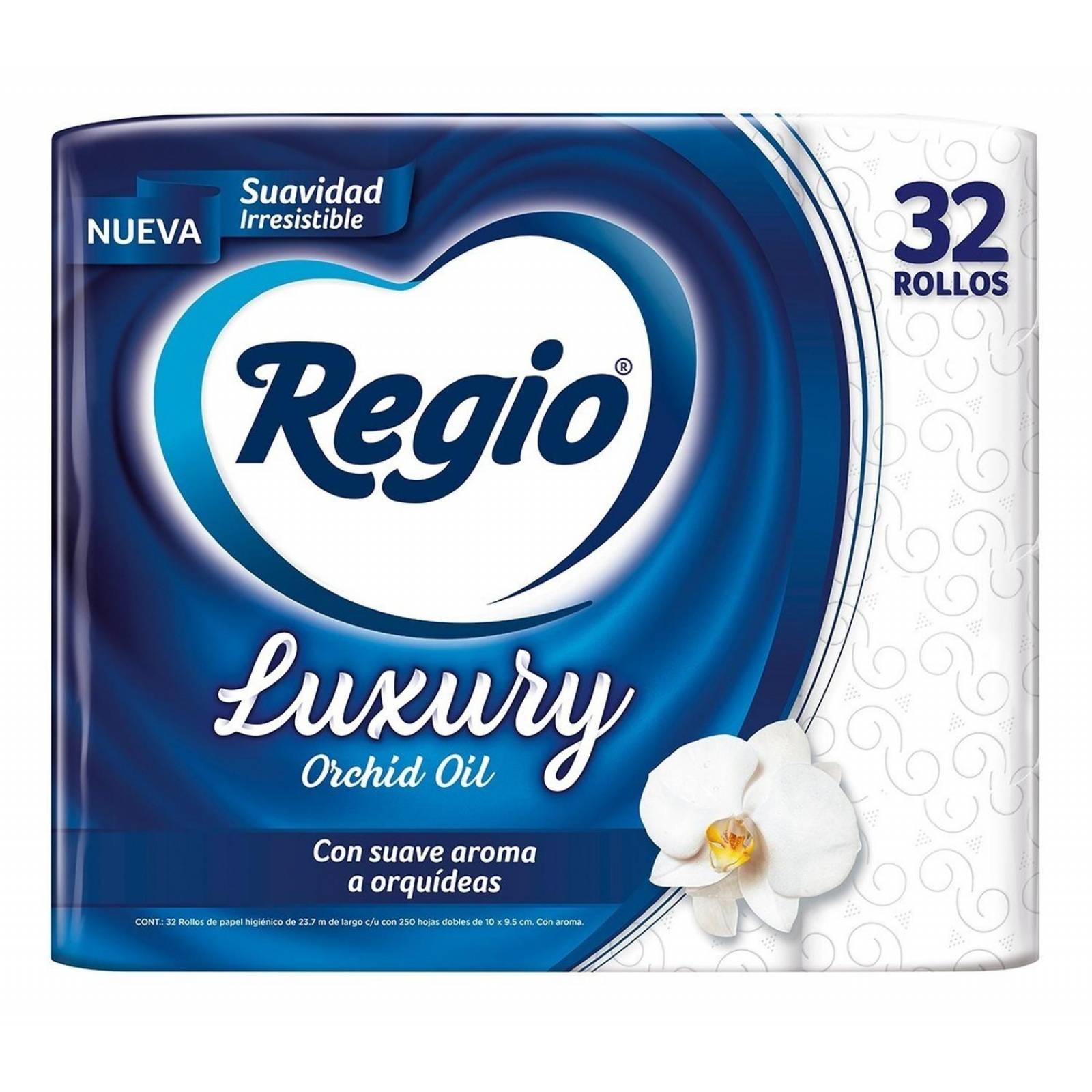 Papel Higiénico Regio Luxury Orchid Oil Hojas Dobles 32 Pack 