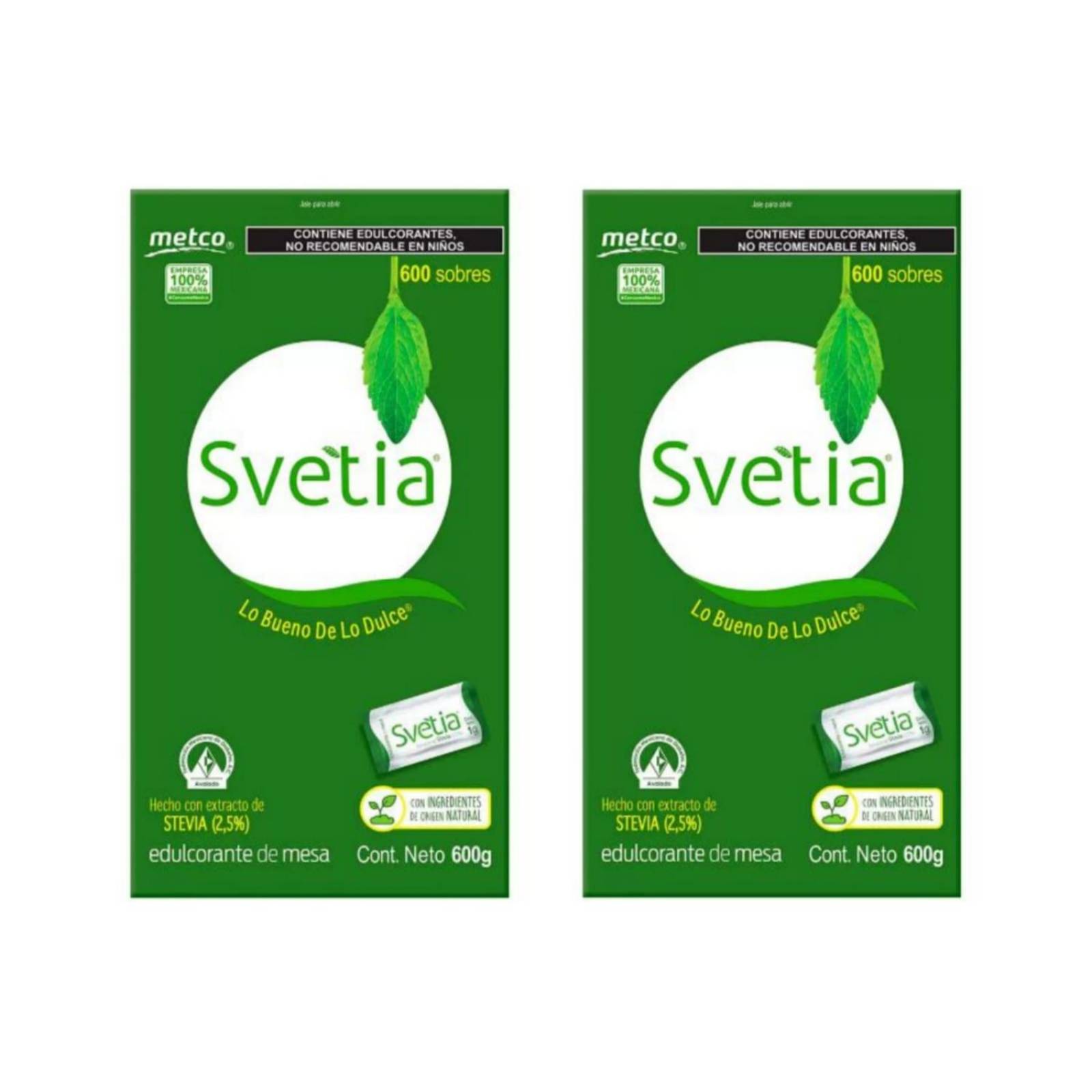 2 Cajas Svetia 1200 Sobres 1 Gr Endulcorante Stevia Sustituto Azúcar 