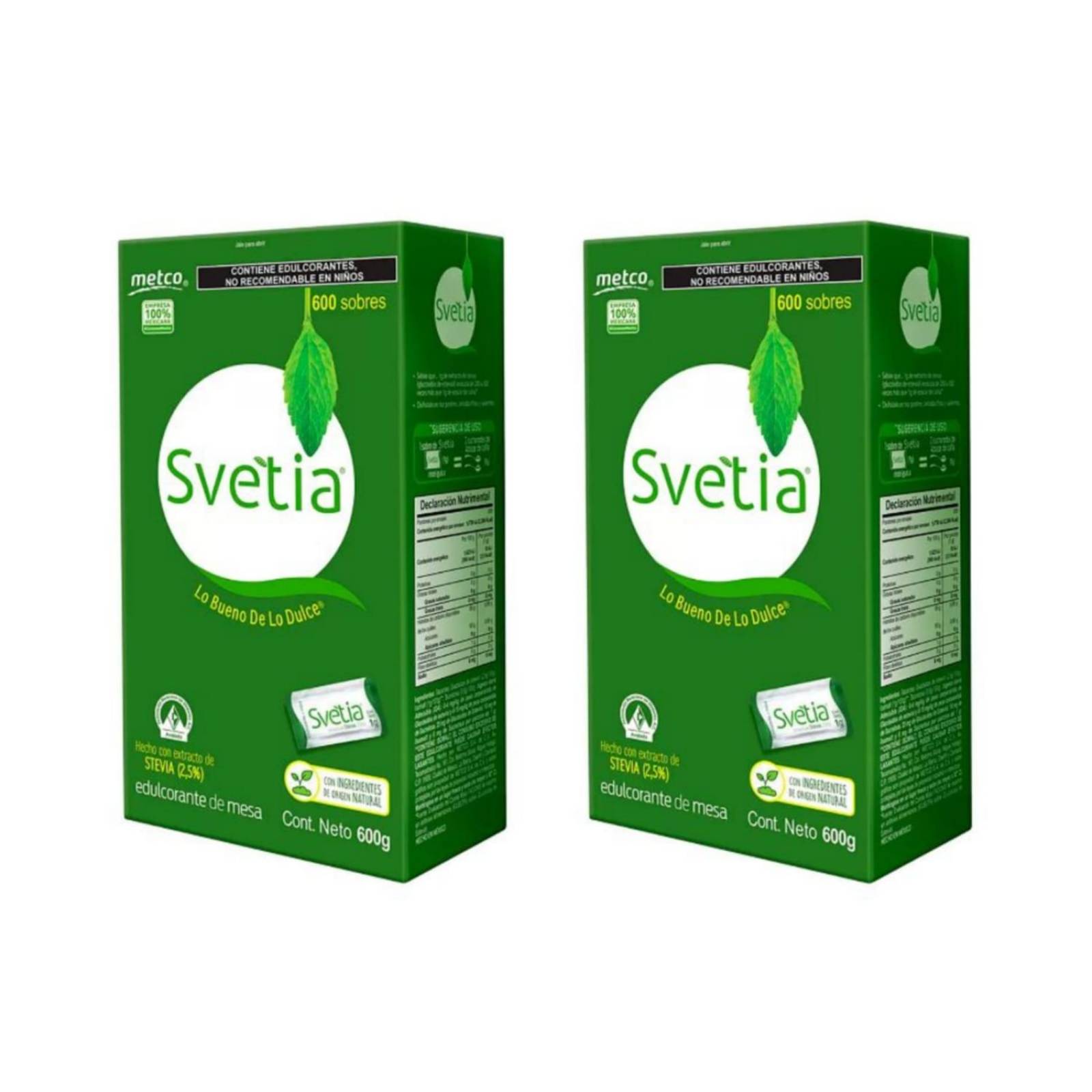 2 Cajas Svetia 1200 Sobres 1 Gr Endulcorante Stevia Sustituto Azúcar 