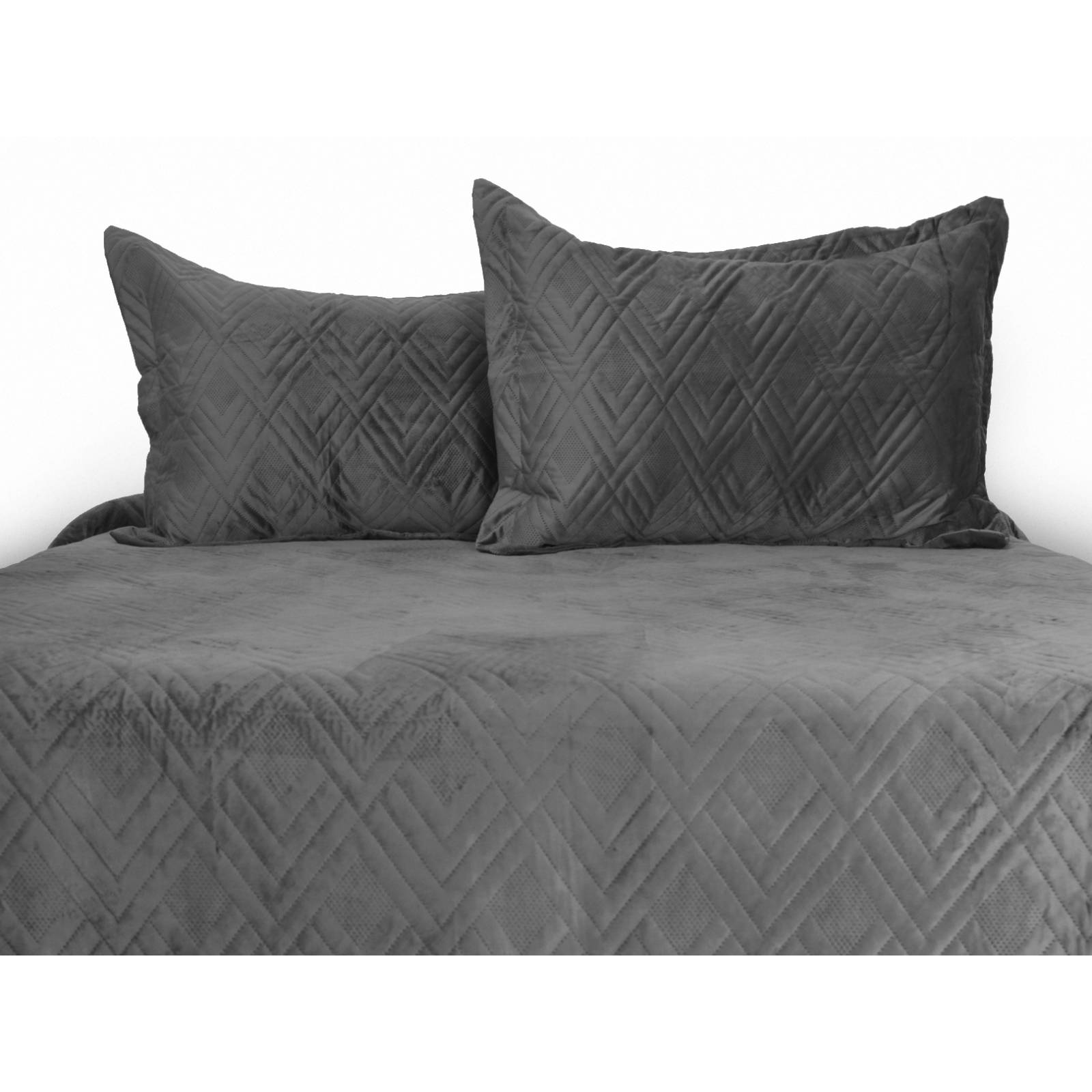 Colcha Velvet Terciopelo Gris Matrimonial + Fundas Dormireal.