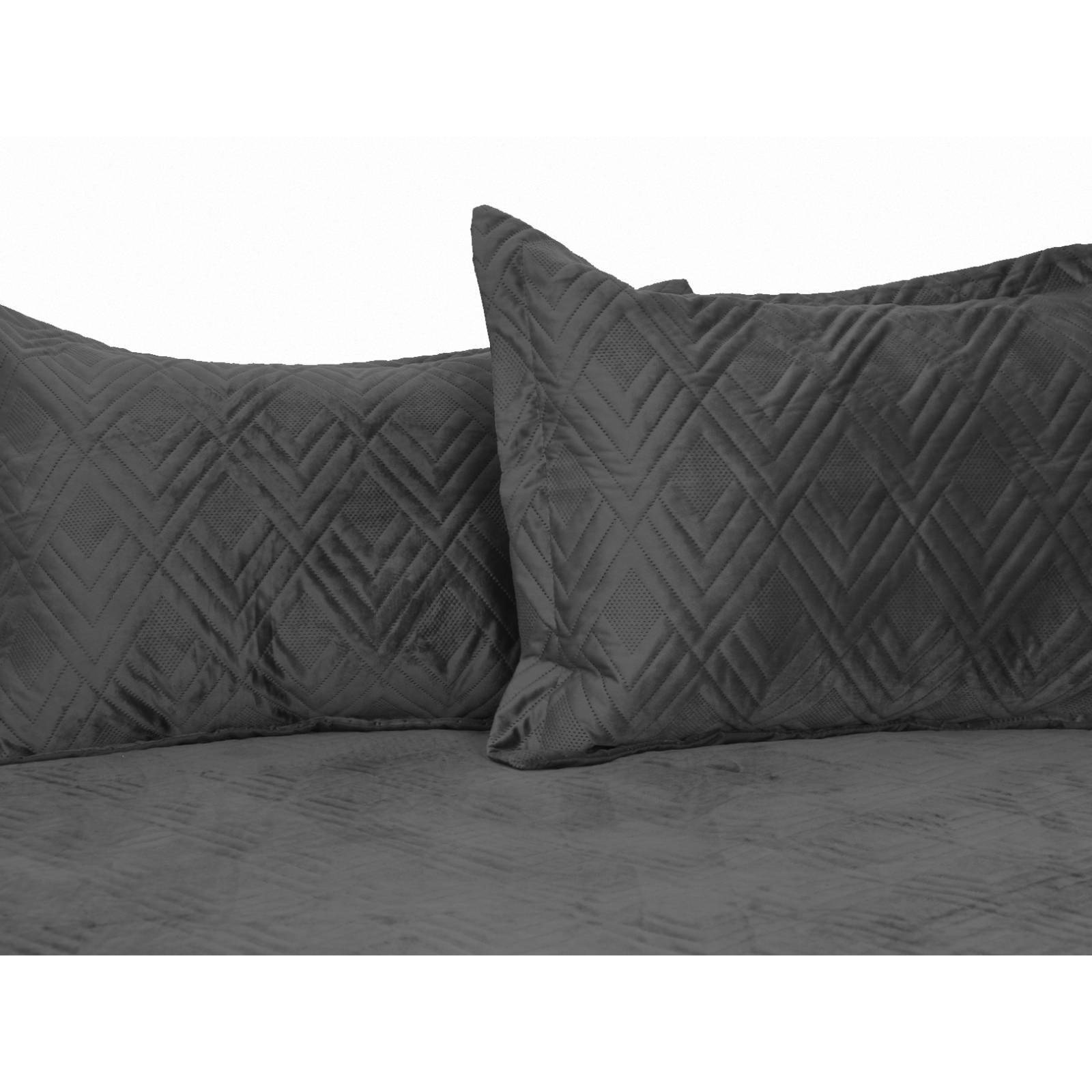 Colcha Velvet Terciopelo Gris Matrimonial + Fundas Dormireal.