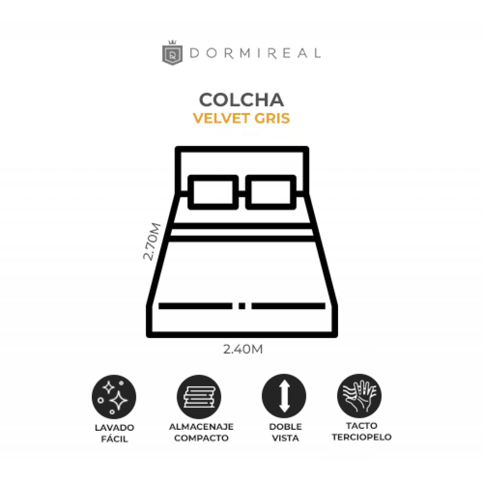 Colcha Velvet Terciopelo Gris Matrimonial + Fundas Dormireal.