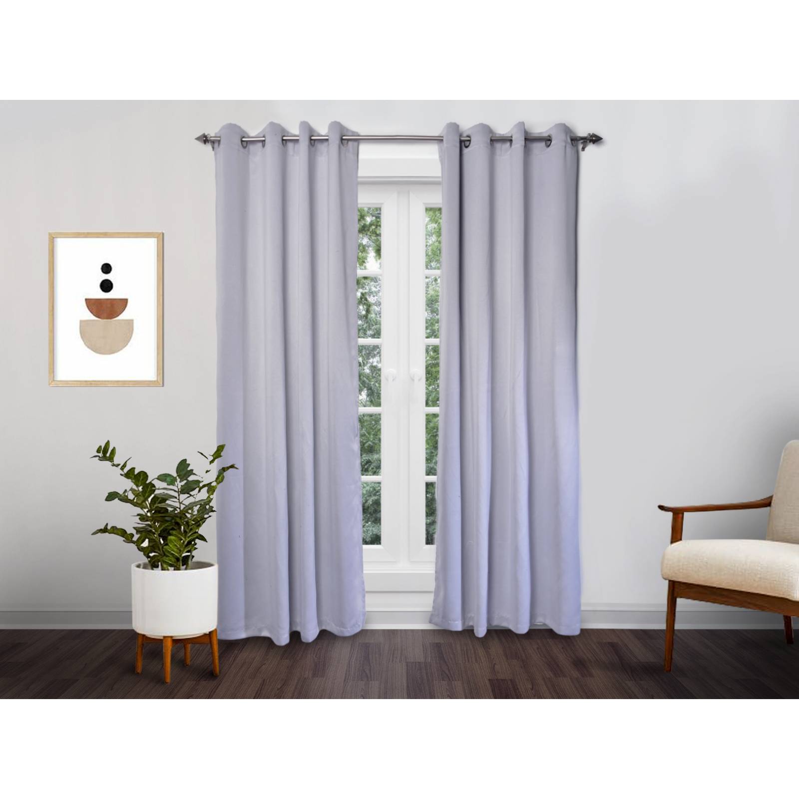 Cortina Dormireal Energy Saver Plateado Satín Argollas Set 276x235