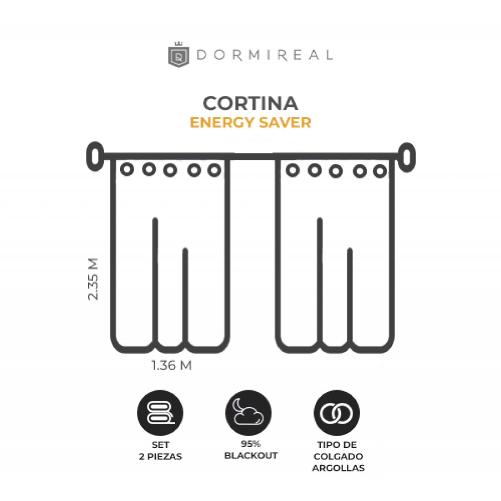 Cortina Dormireal Energy Saver Plateado Satín Argollas Set 276x235