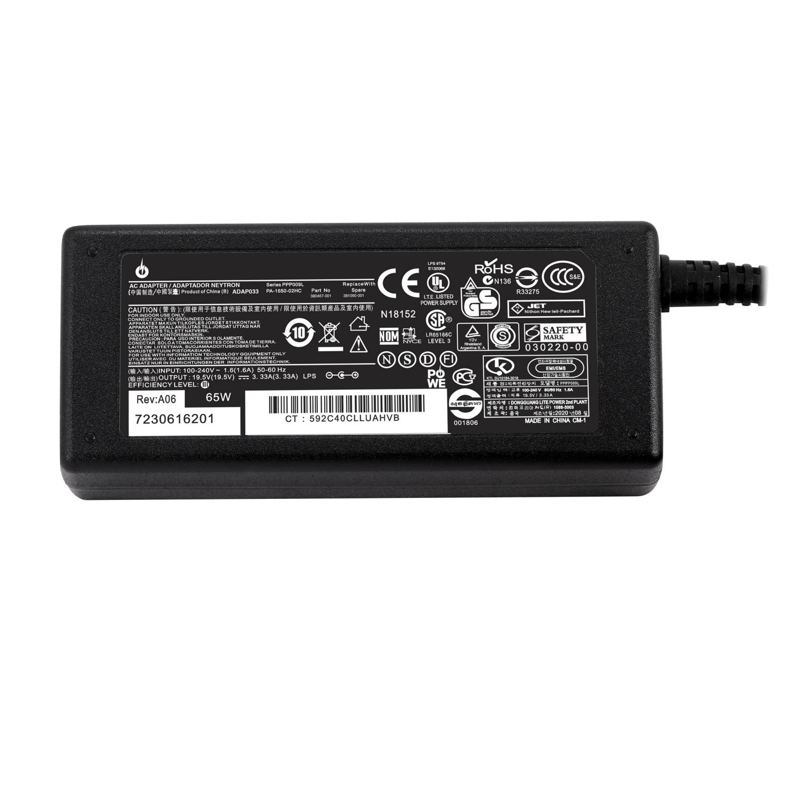 Para HP  256 G5 /  19.5V  3.33A  65W  /  Cargador Adaptador compatible punta 4.5 x 3.0mm