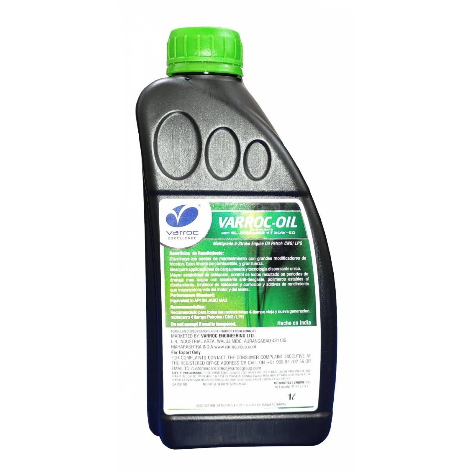 Aceite Multigrado Varroc 20W50 Todas Las Motos/Motocarros 4T