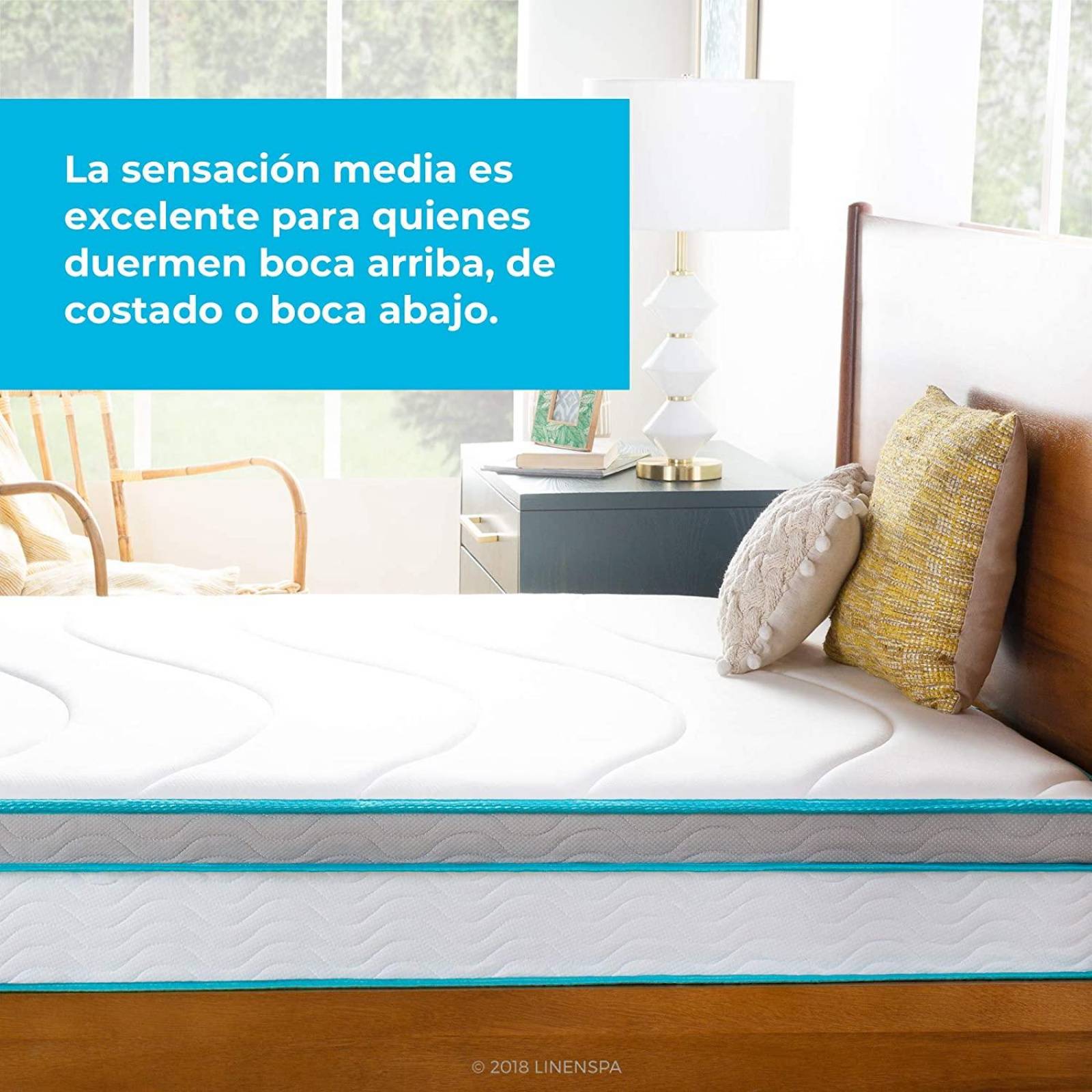 Colchón híbrido de Memory Foam y resortes de 20 cm Linenspa King Blanco