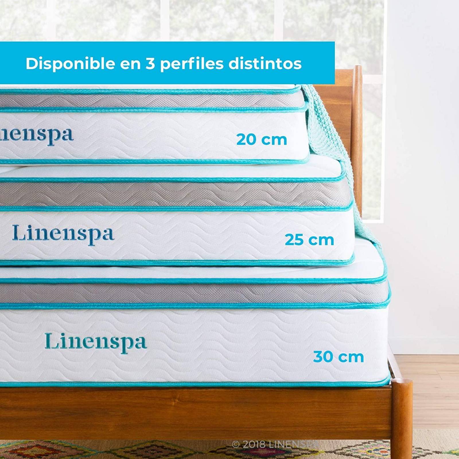 Colchón híbrido de Memory Foam y resortes de 20 cm Linenspa King Blanco