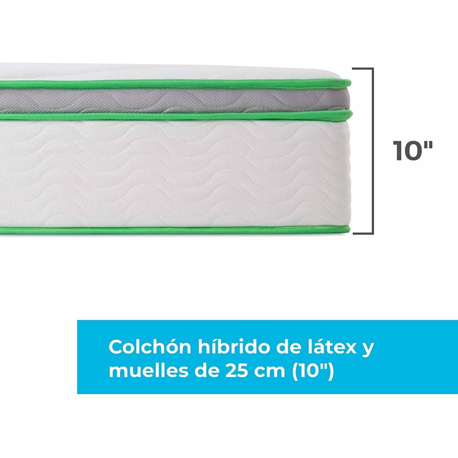 Colchón híbrido de látex de 25 cm Linenspa: ofrece soporte, tacto sensible, firmeza mediana, tempera Individual Blanco