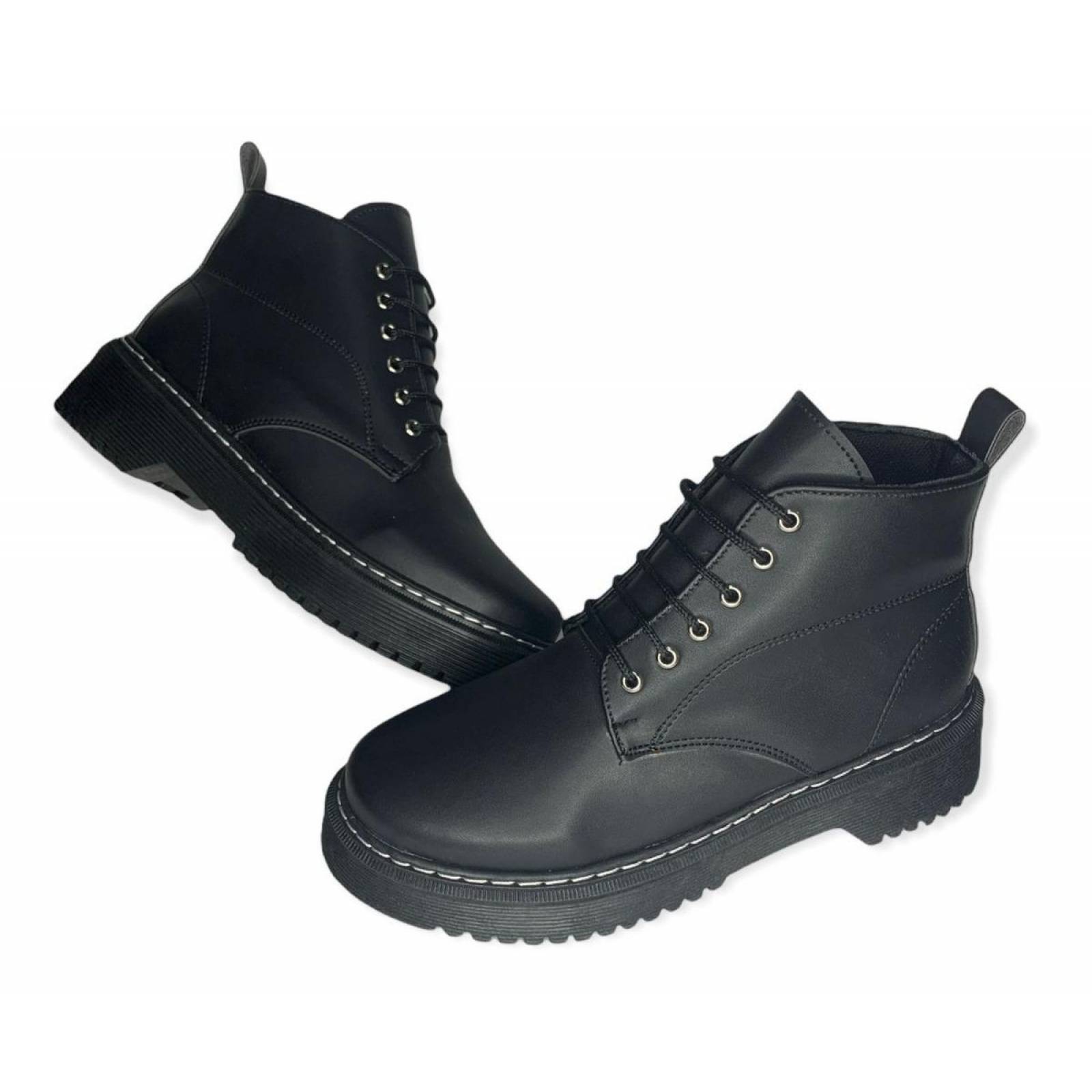 Botas Alta De Mujer Con Cintas De Moda Negras Suela Gruesa 