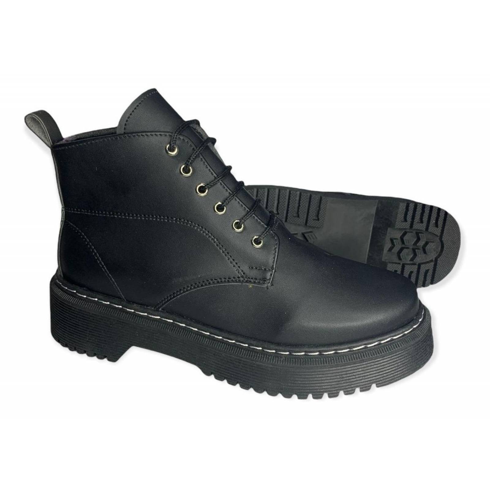 Botas Alta De Mujer Con Cintas De Moda Negras Suela Gruesa 