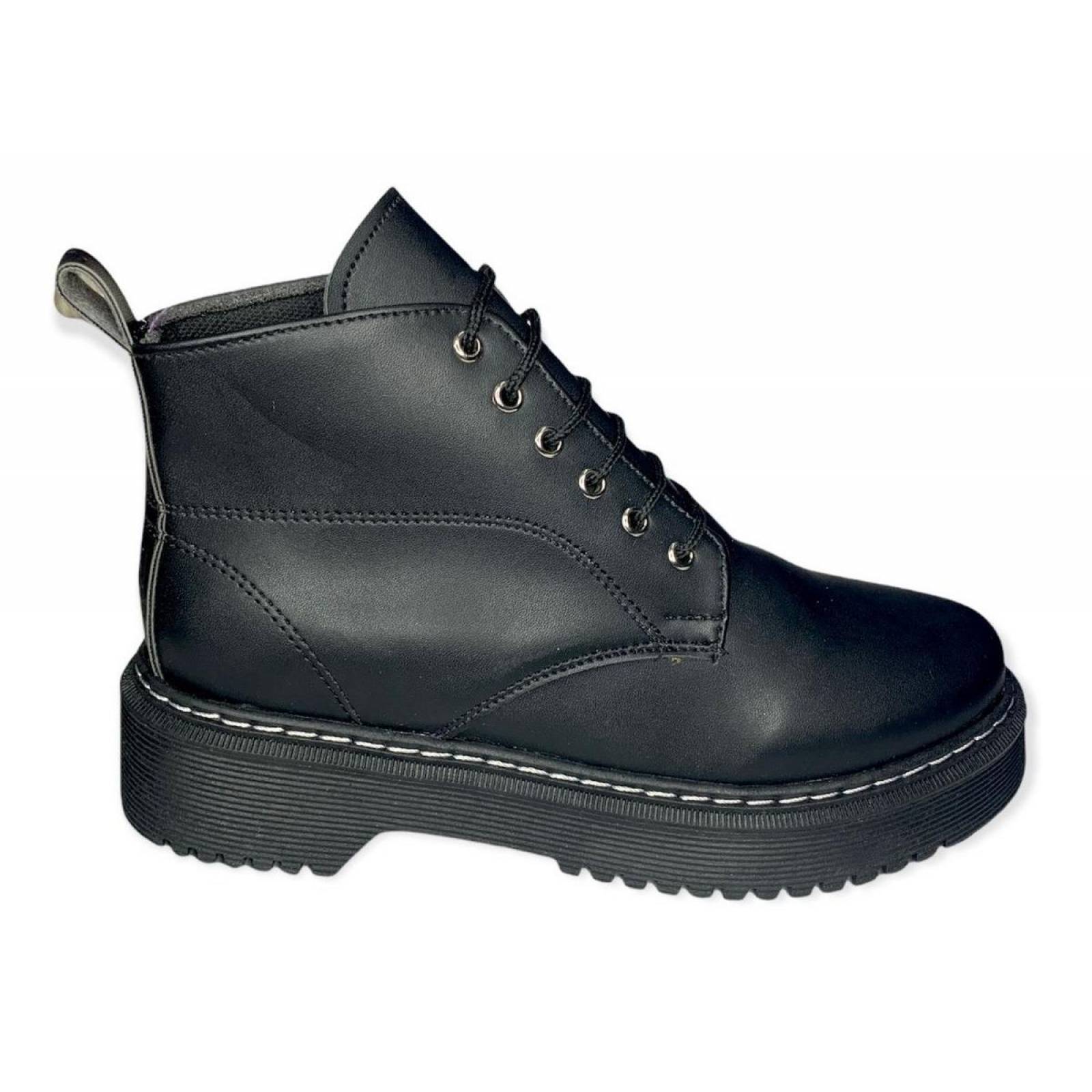 Botas Alta De Mujer Con Cintas De Moda Negras Suela Gruesa 