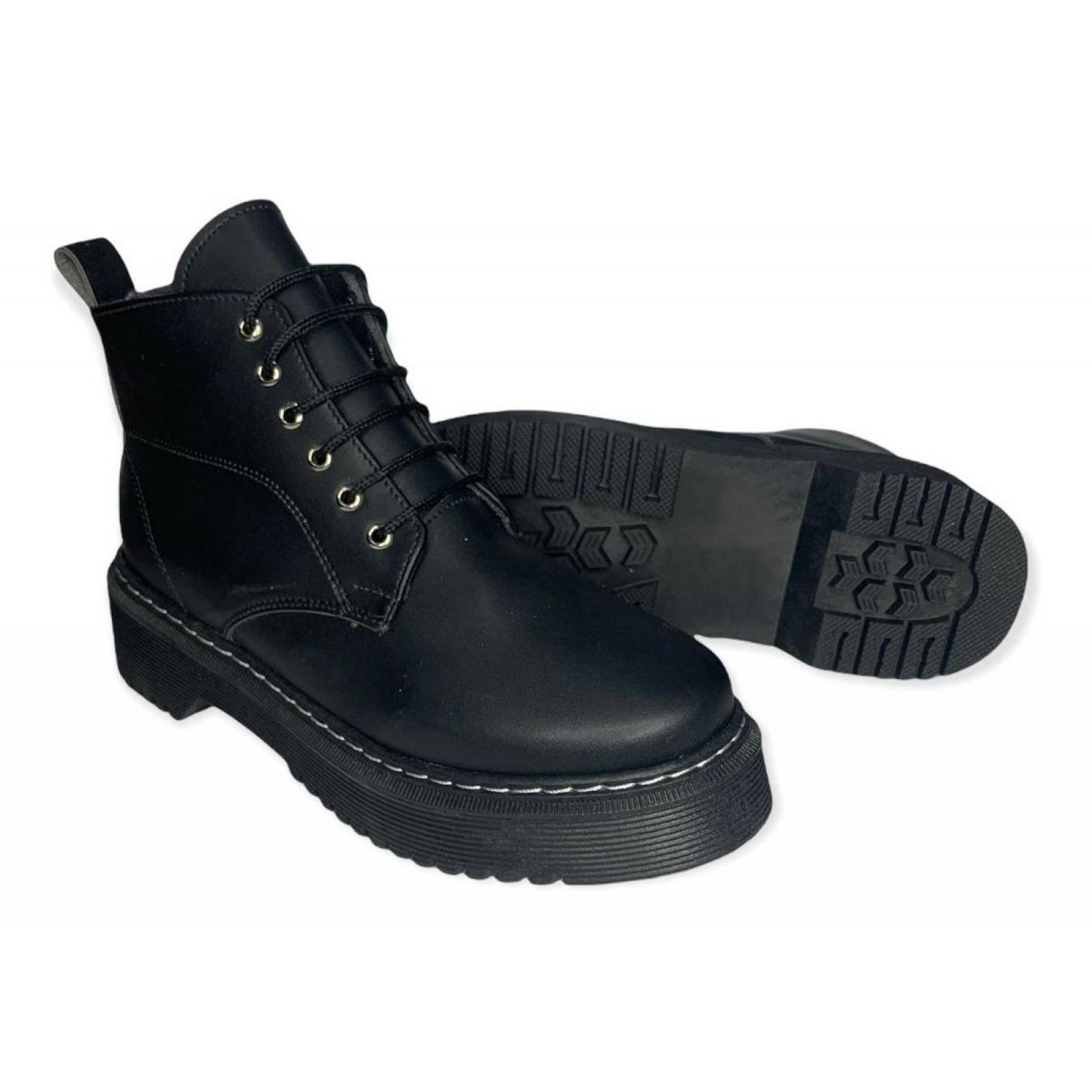 Botas Alta De Mujer Con Cintas De Moda Negras Suela Gruesa 