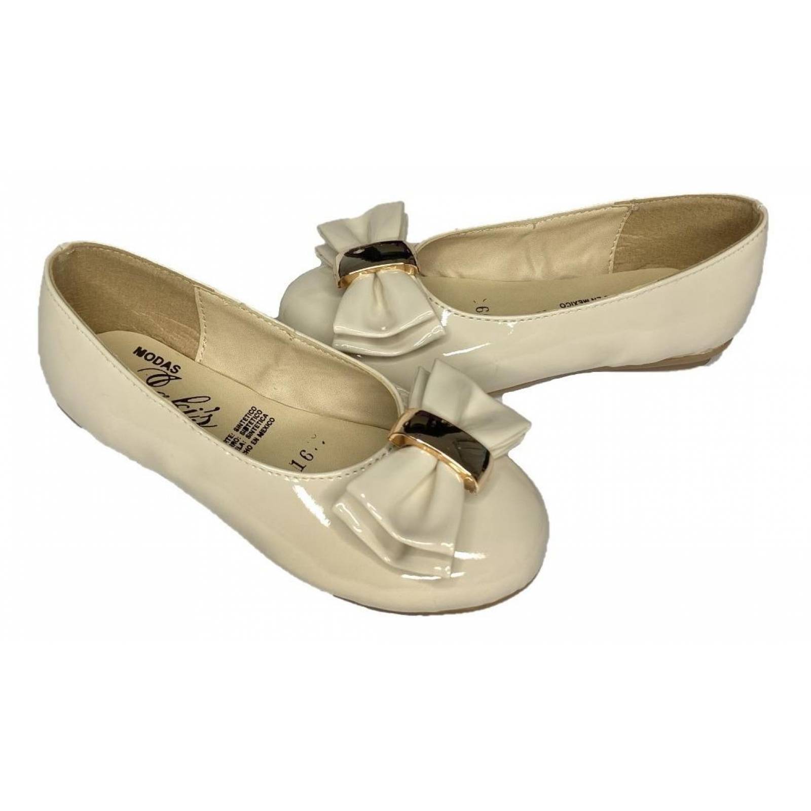 Zapatos De Niña De Piso Charol Beige Princesa Bella Y Bestia 