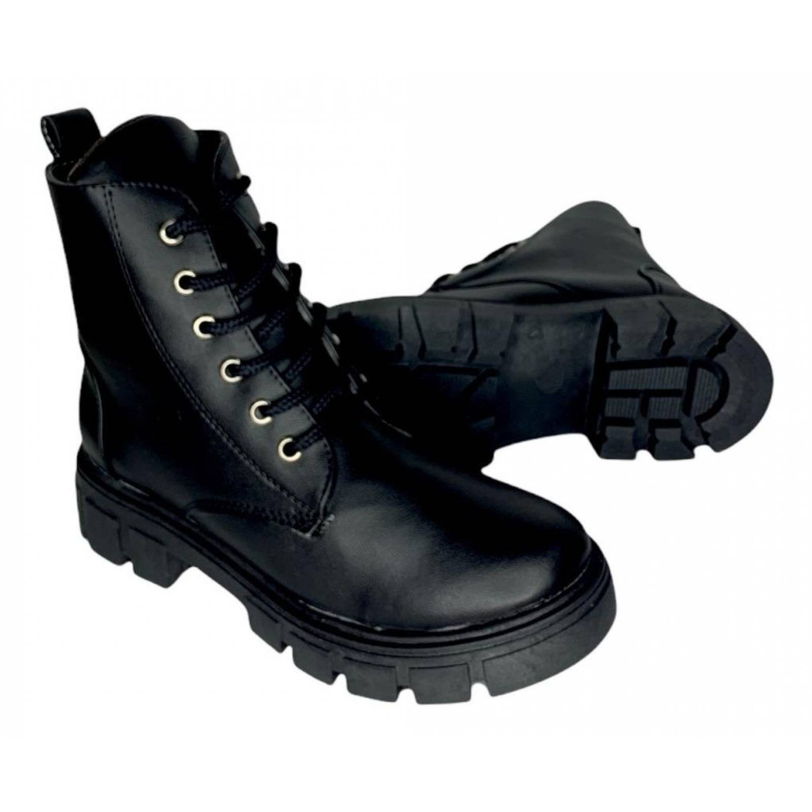 Botas Botín Alta De Mujer Cintas Cabra Negras Suela Gruesa 