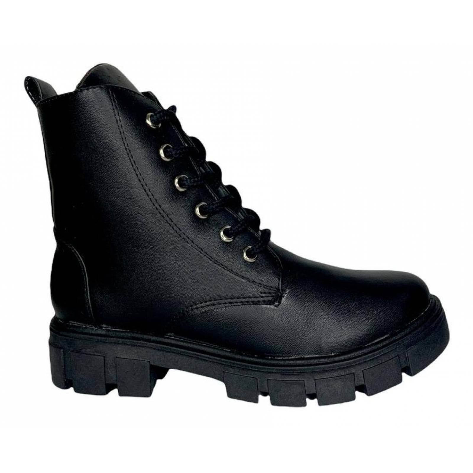 Botas Botín Alta De Mujer Cintas Cabra Negras Suela Gruesa 