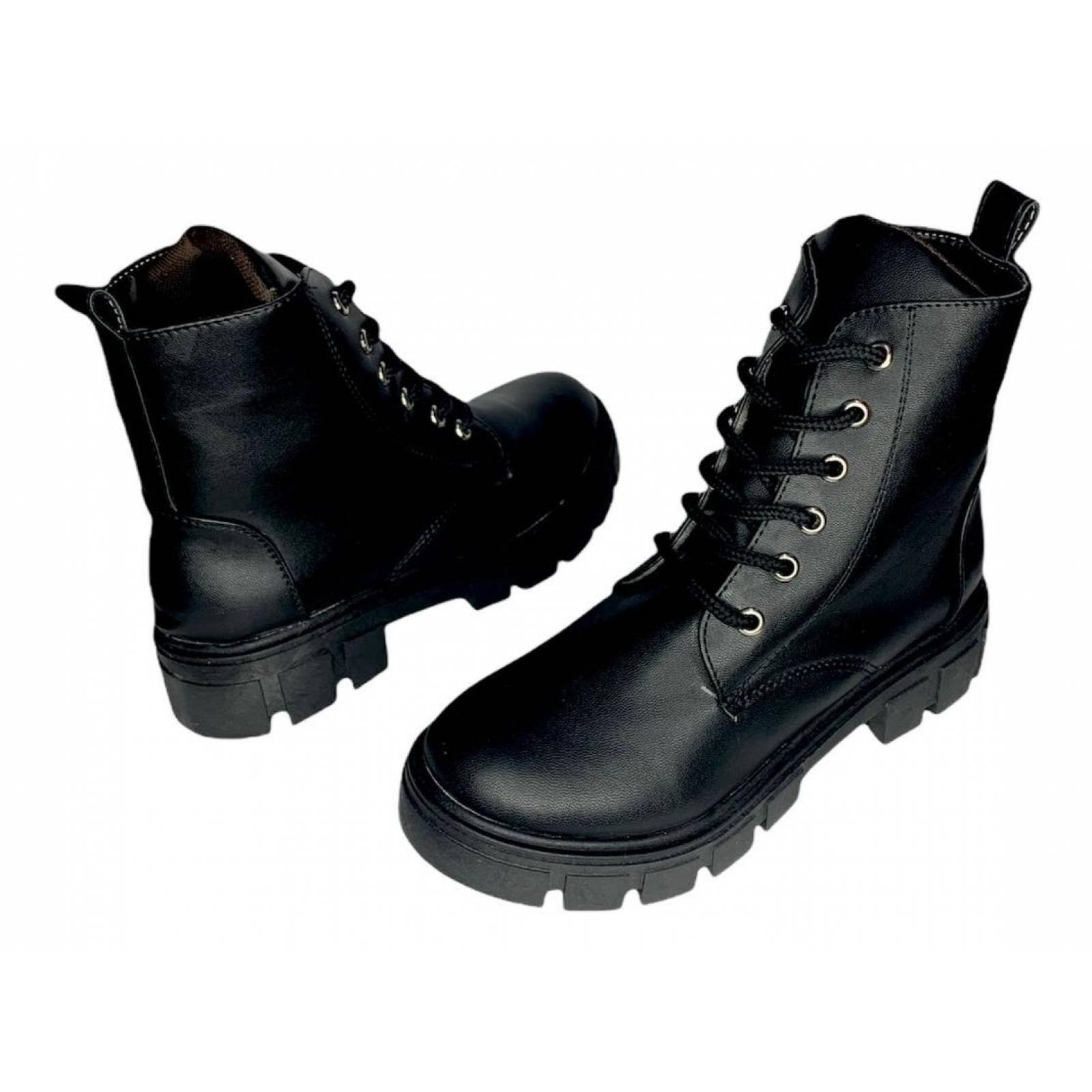 Botas Botín Alta De Mujer Cintas Cabra Negras Suela Gruesa 