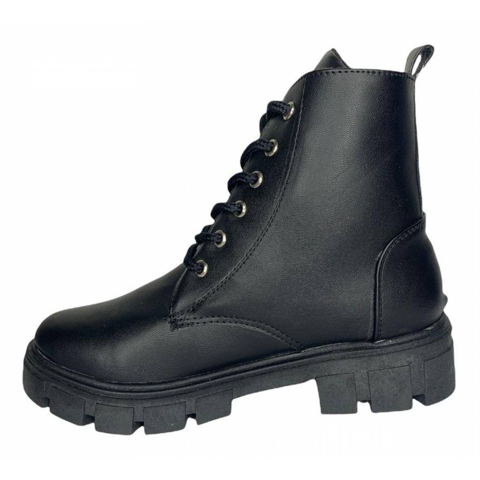 Botas Botín Alta De Mujer Cintas Cabra Negras Suela Gruesa 