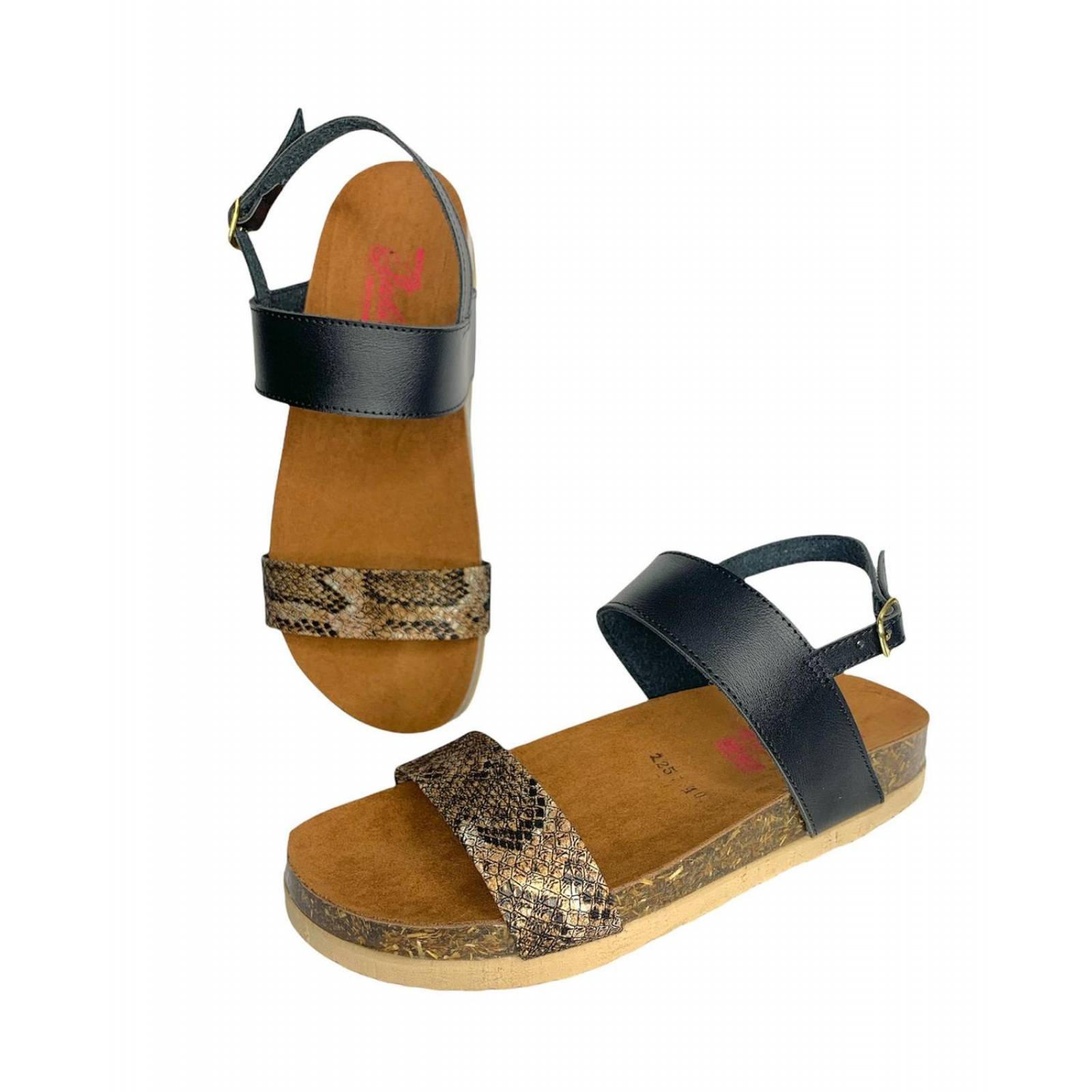 Huarache Mujer Vibora Casual Comodo Negro Corcho 