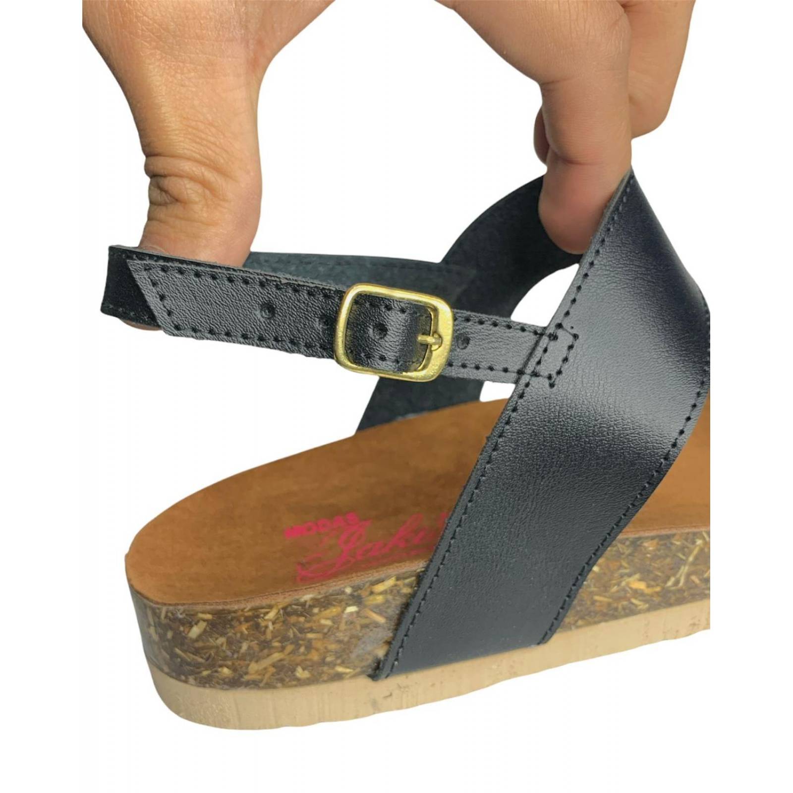 Huarache Mujer Vibora Casual Comodo Negro Corcho 