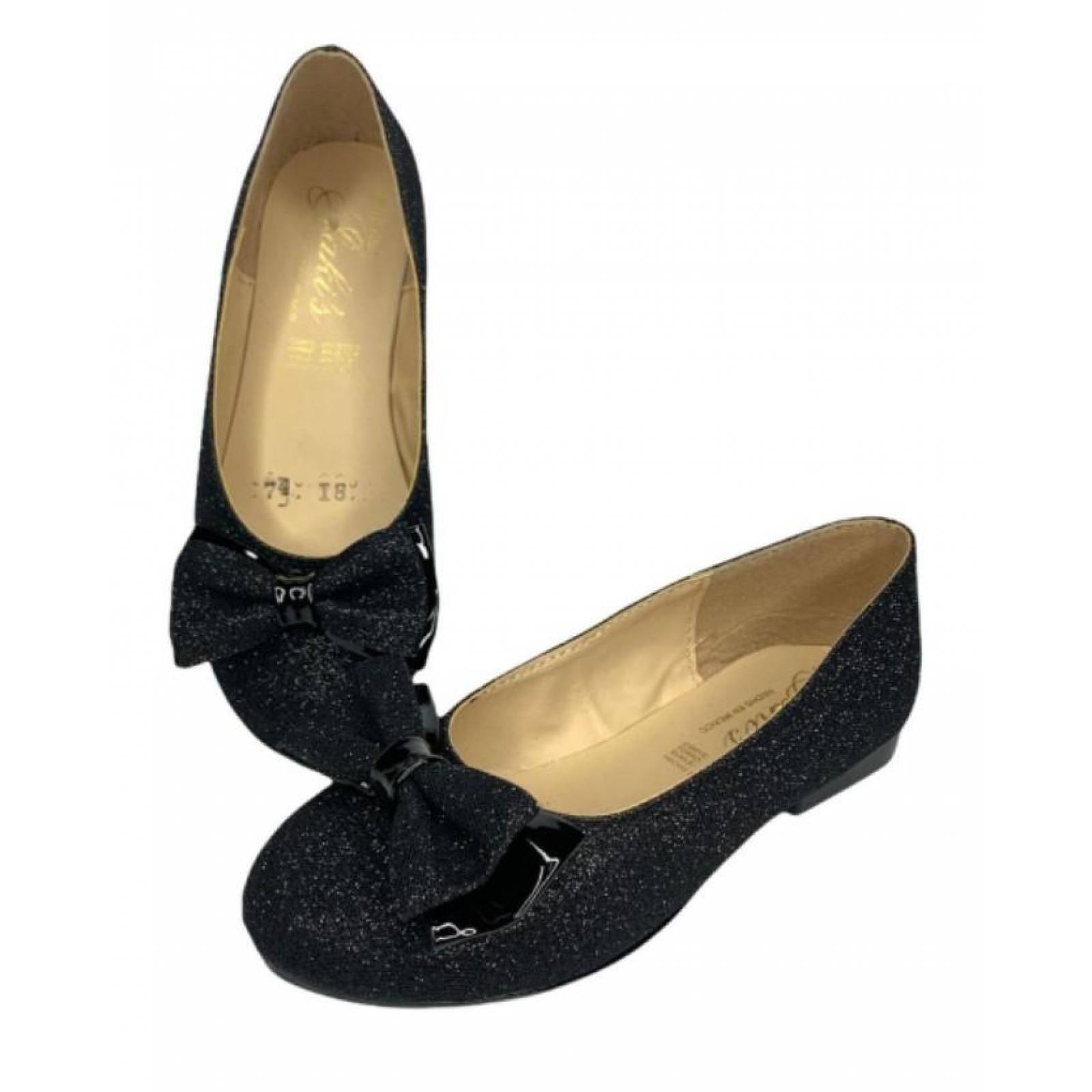 Zapatilla De Princesa Negros Brillosos Zapatos De Niña 