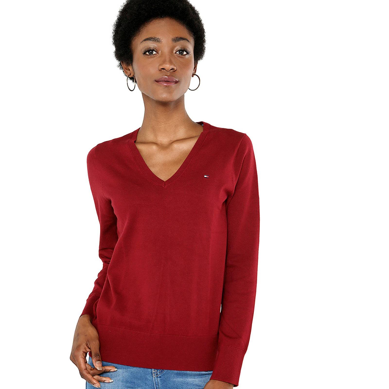 Suéter Rojo Cuello V para Dama