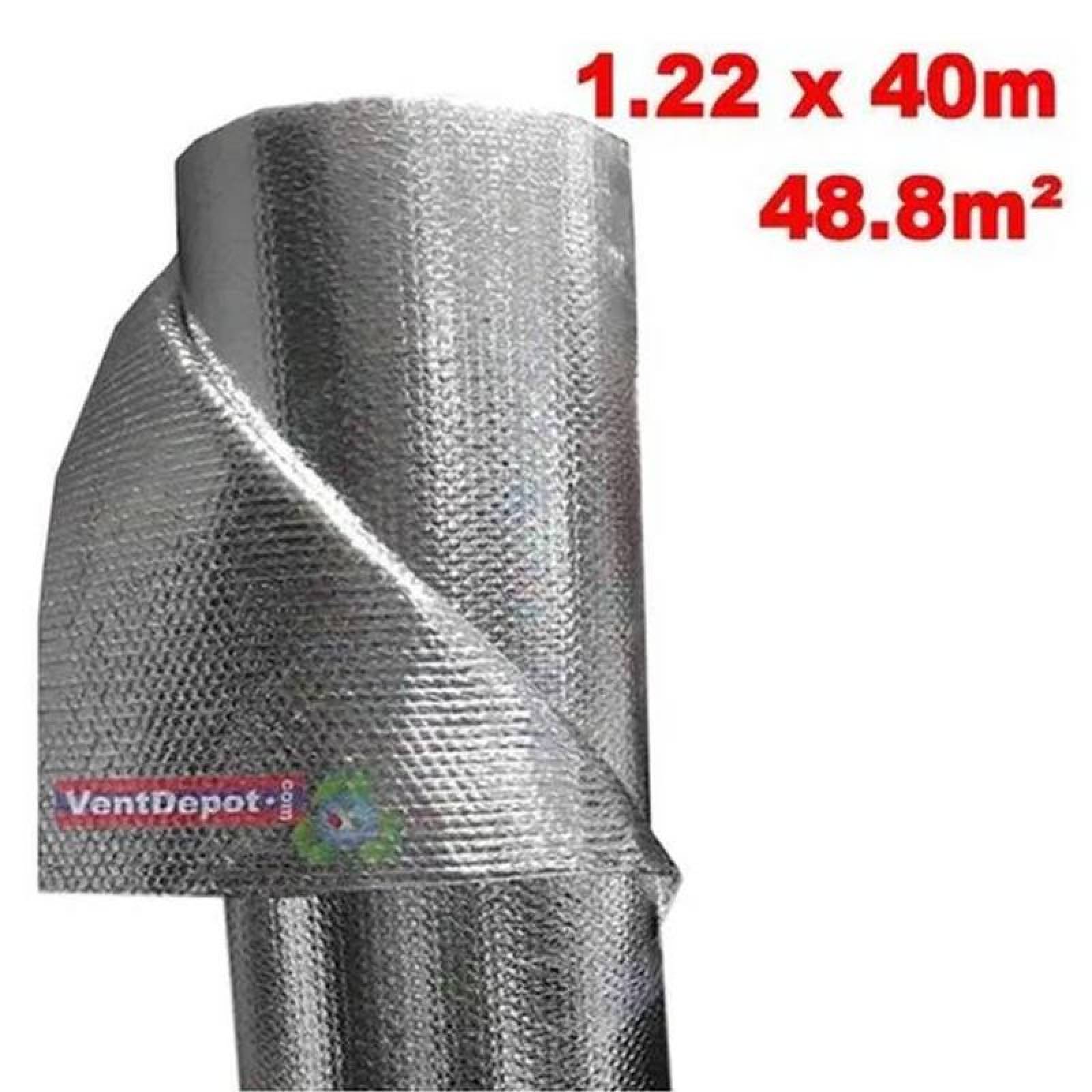 Laminas Aluminio Aislamiento Termic, MXBLH-007-2, 1.22x40m, 3mm, -51 a 82C, Metalizado 0.1mm, Micro Celdas 3mm, Metalizado 0.1mm, Burbuja 3/16mm, Metalizado., BubbleTherm