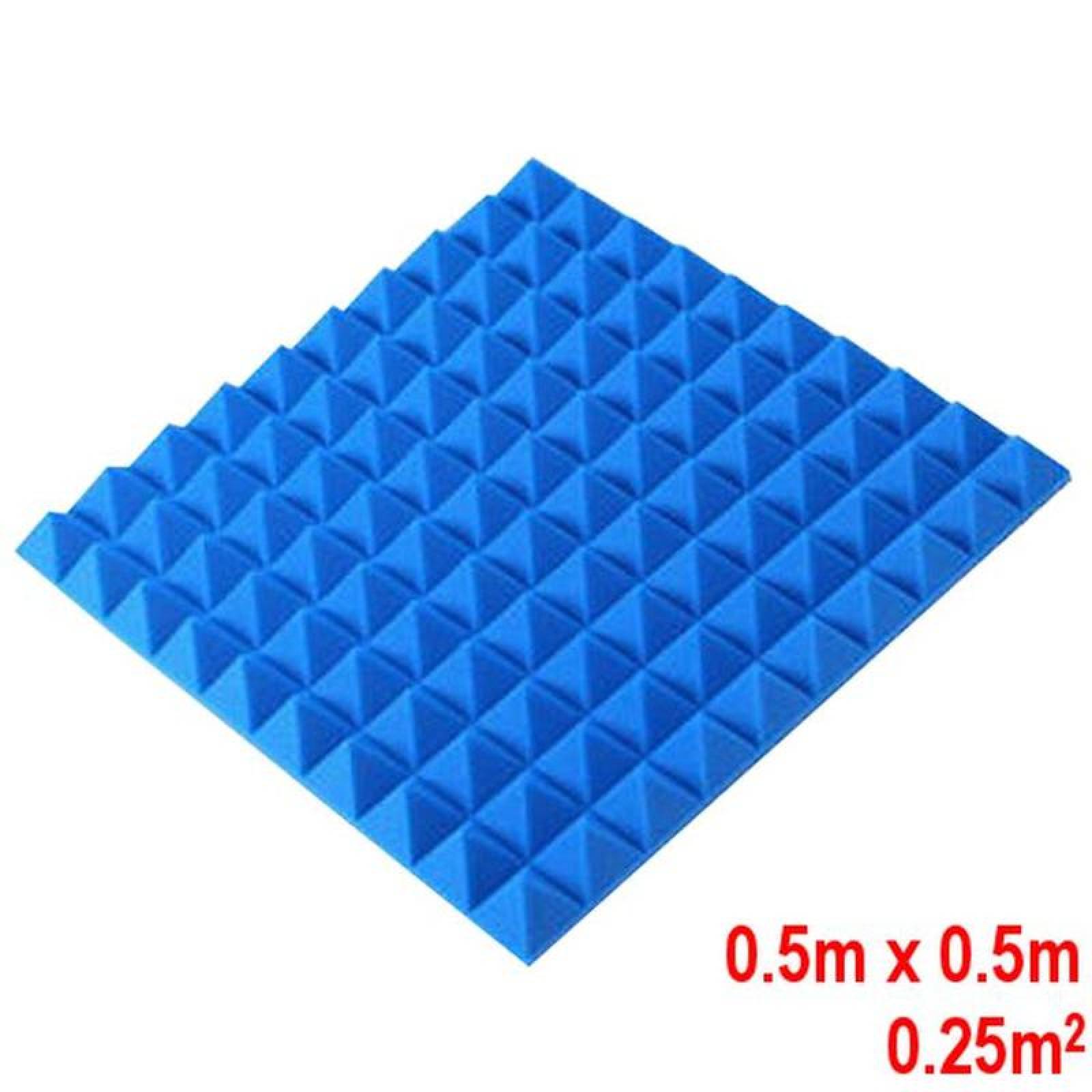 Espuma Acustica para Estudio, MXPRP-001-2, 0.80NCR, 0.5m x 0.5m, 2" Espesor, Molde de Pirámide, Azul, PyrOxPro