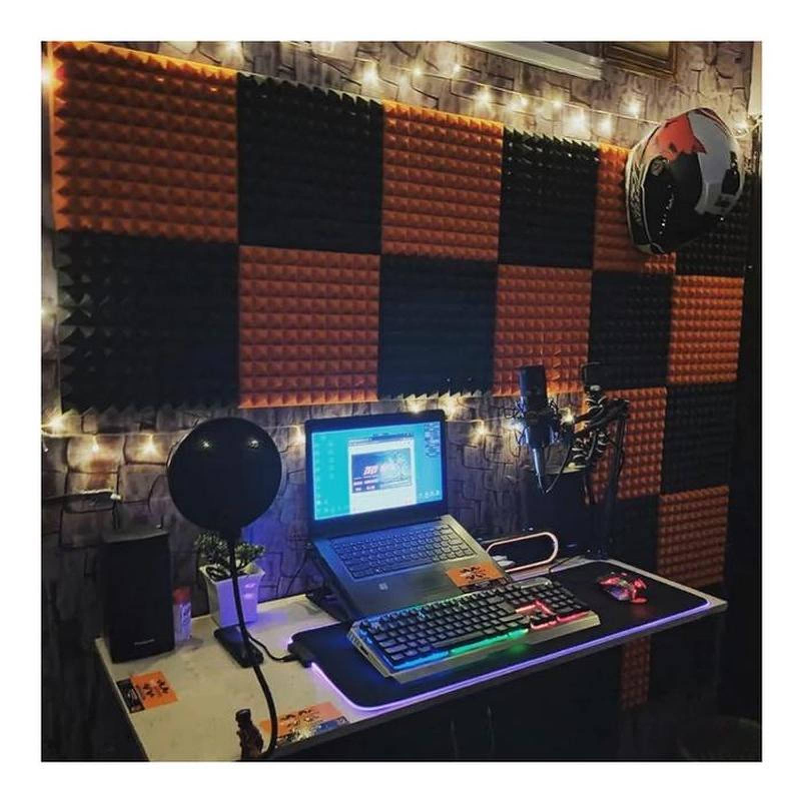 Espuma Acustica para Estudio, MXPRP-001-2, 0.80NCR, 0.5m x 0.5m, 2" Espesor, Molde de Pirámide, Azul, PyrOxPro