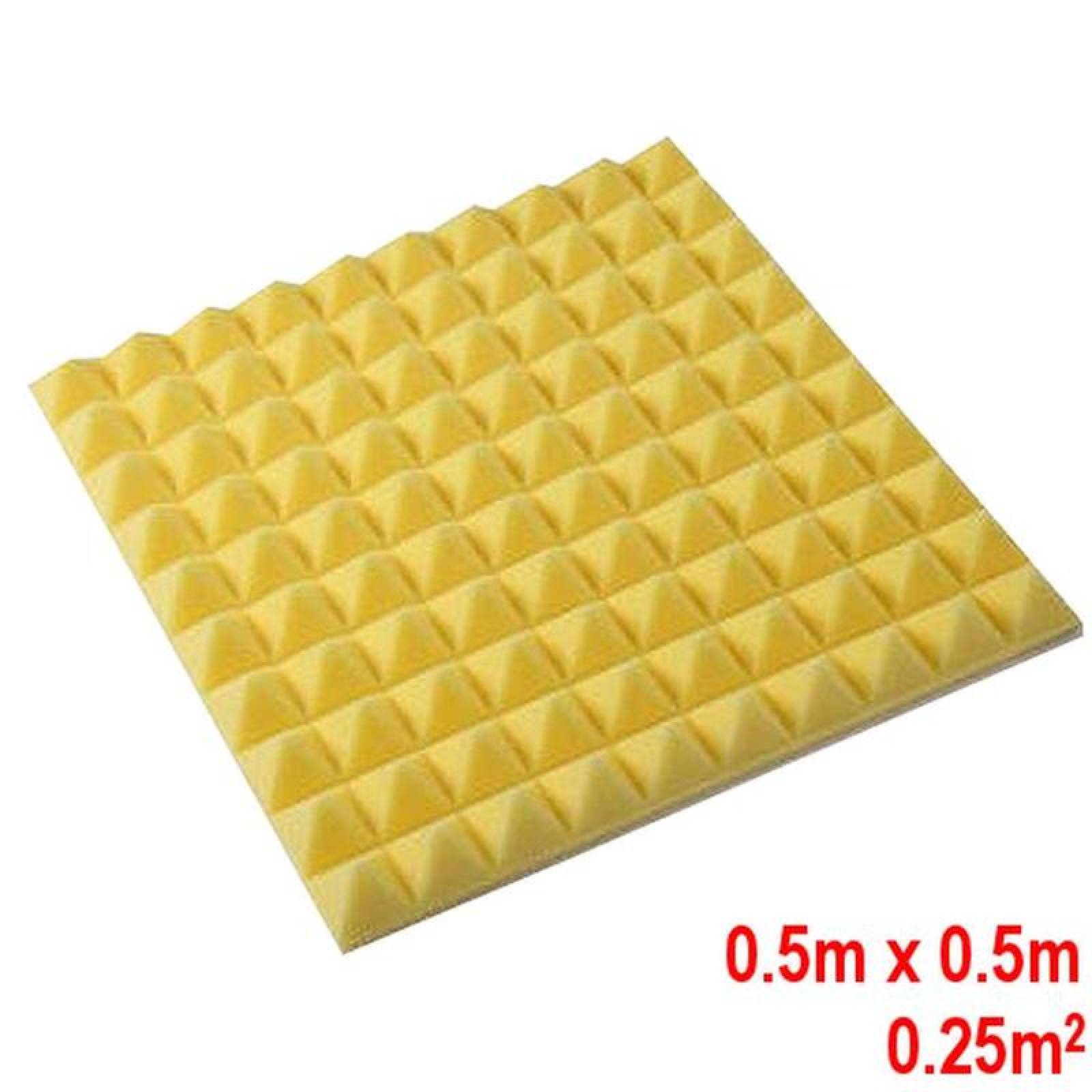 Espuma Acustica Disminuir Ruido, MXPRP-002-1, 0.80NCR, 0.5m x 0.5m, 2" Espesor, Molde de Pirámide, Amarillo, PyrOxPro