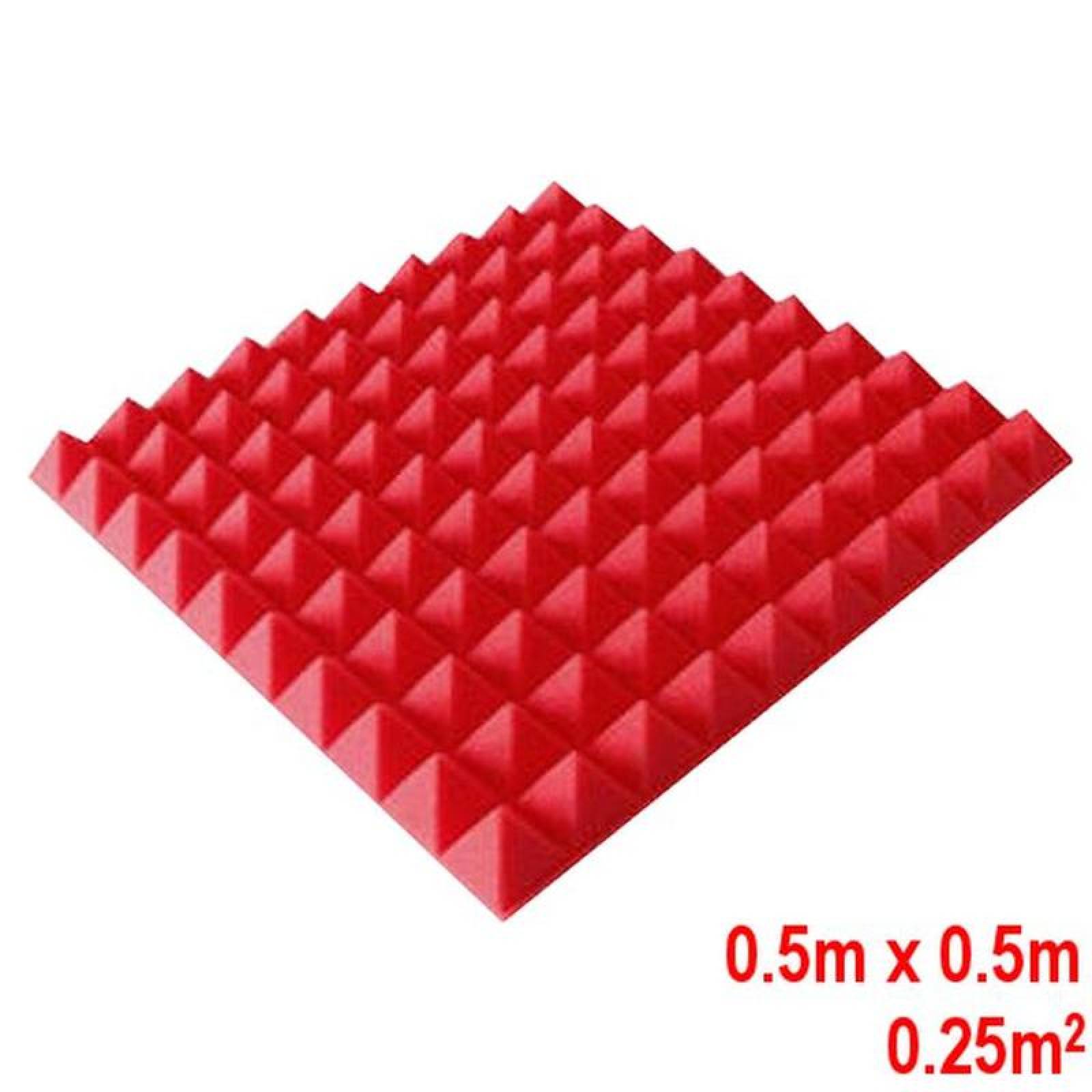 Espumas Acusticas de Colores UL, MXPRP-003-2, 0.80NCR, 0.5m x 0.5m, 2" Espesor, Molde de Pirámide, Rojo, PyrOxPro