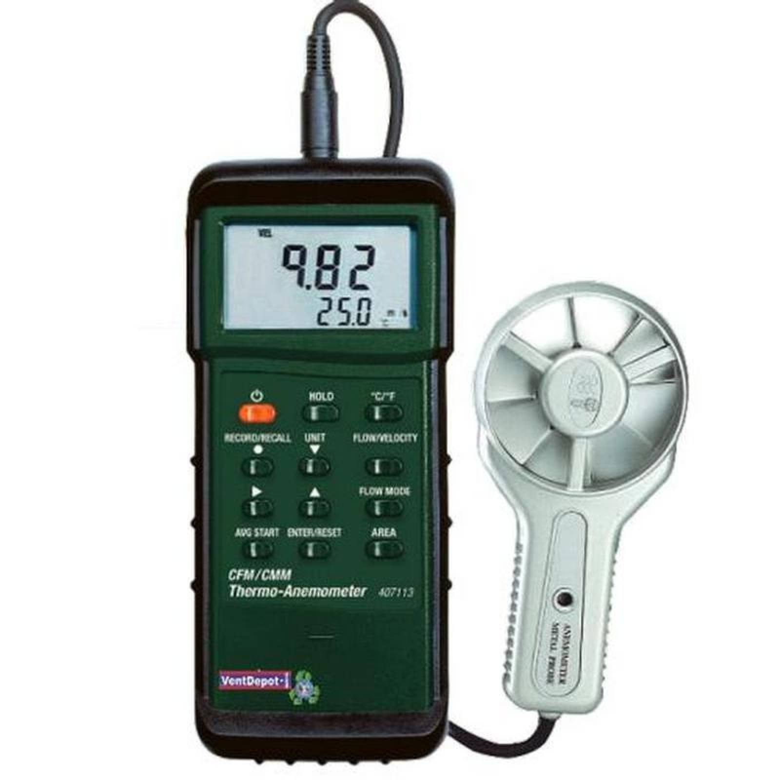 Anemometro Multifuncional de Veleta, MXAXT-001-21, Viento 0.5 a 35 m/s, Flujo 0-999.9 ft3/min, Temperatura 0 a 80C., AnemoXtreame