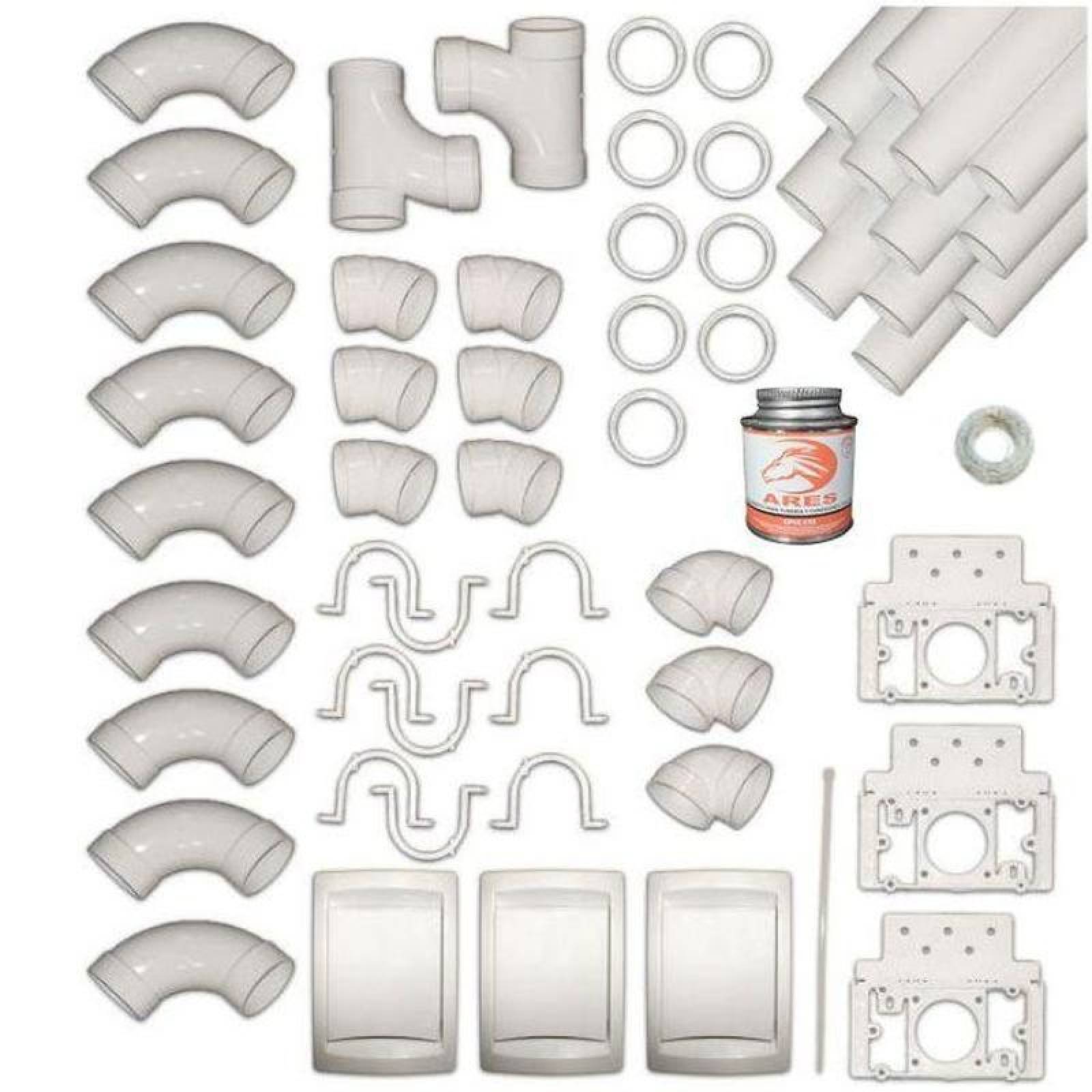 Tubos de Aspiracion Centralizada MXINS-001 Kit 3 tomas pmuro 2" Diámetro 10x1,5 PVC silicón interior antiestática, InstalKit