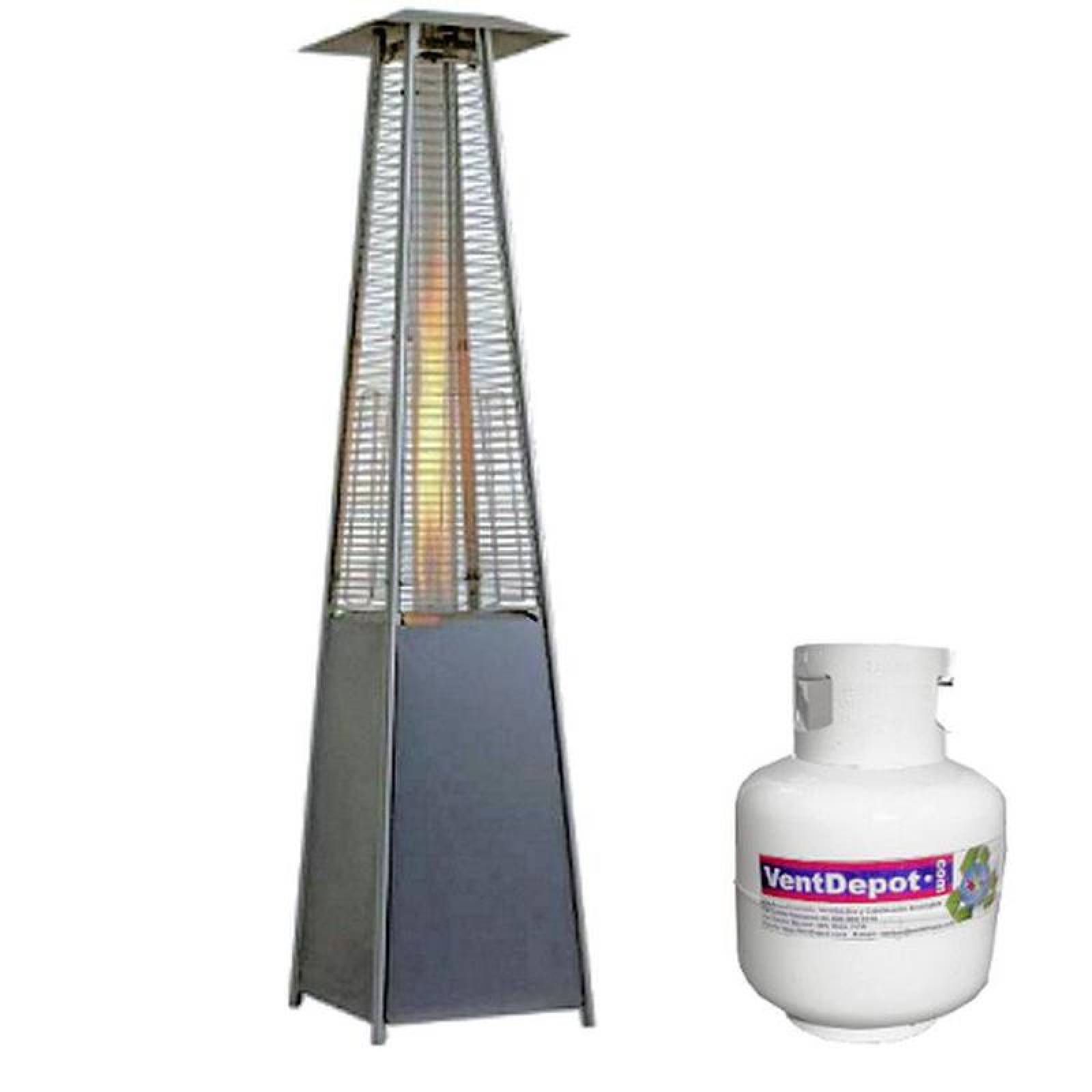Piramide Calefactor de Patio MXOWM-002-15 32500BTUs ctanque Gas LP Alcance 6 a 8m Diámetro Acero Inoxidable ObeliskWarm