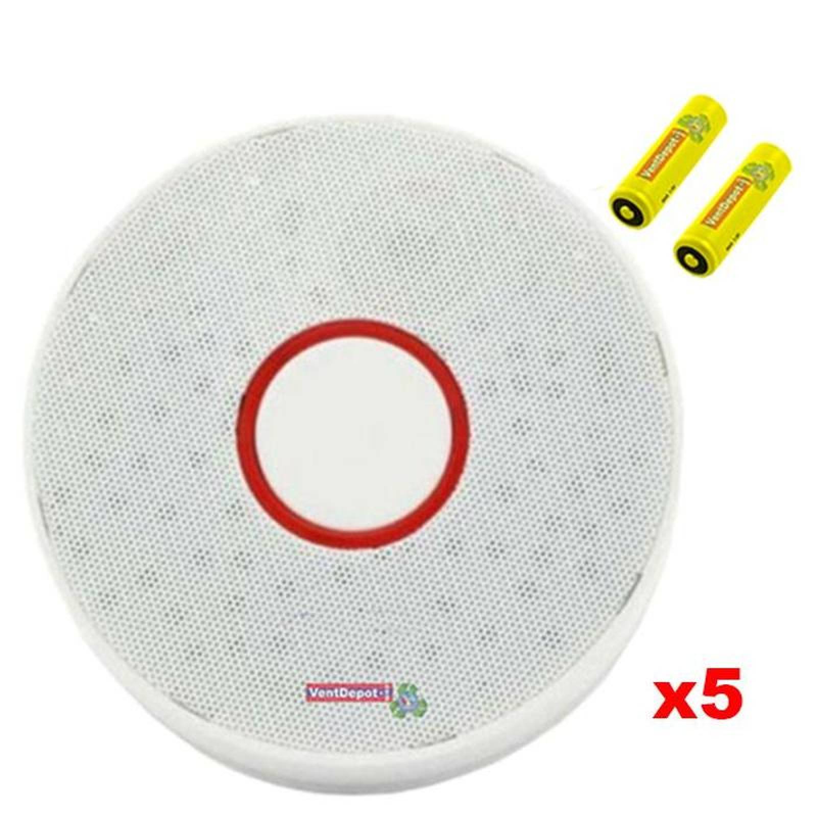 Alarma de Humo para Hoteles MXKPO-002-4 Alarma Visual Roja Sensor Humo Baterias 2xAAA Incluidas 85 a 105dB -10 - 50C Blanco 5 Pzas, SmokePro