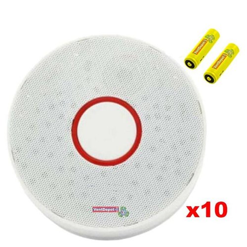 Detector de Humo Inalámbrico MXKPO-003-3 Alarma Visual Roja Sensor Humo Baterias 2xAAA Incluidas 85 a 105dB -10 - 50C Blanco 10 Pzas, SmokePro