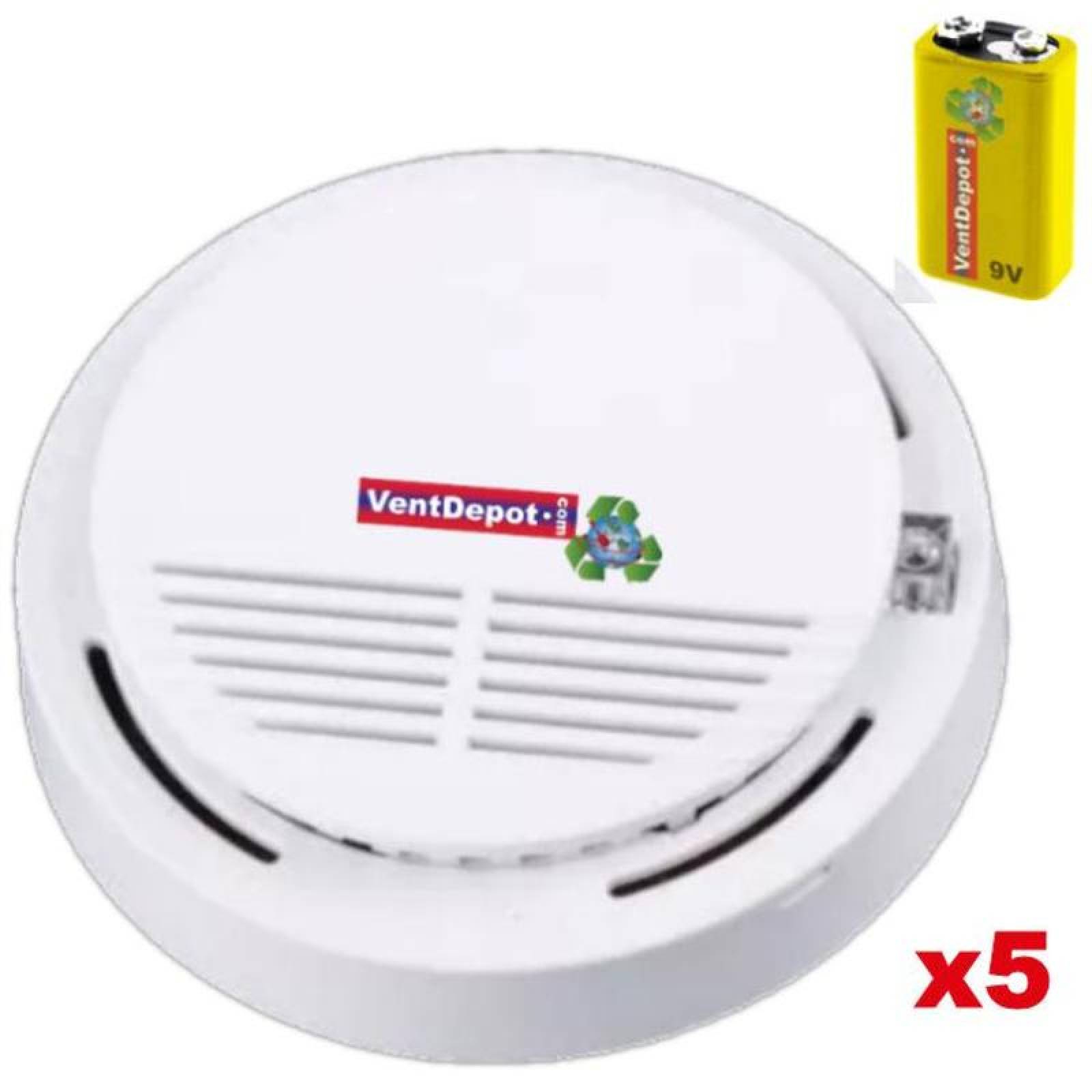 Detector de Humo de Batería MXSKX-002-2 Alarma Visual Roja Sensor Humo Batería 1x9V Incluida 85 a 105dB -10 a 50C Blanco 5 Pzas, SmokeX