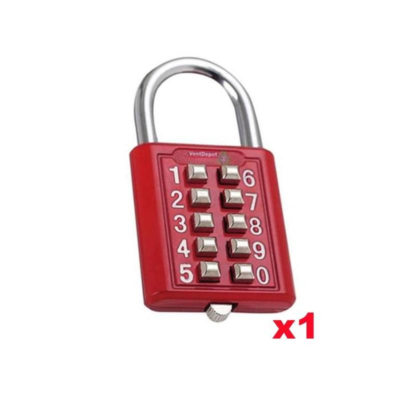 Candados con Contraseña, MXPSR-001-2, 1Pza, 10 Teclas, Rojo, Mecánico, Acero Inox., PassColors