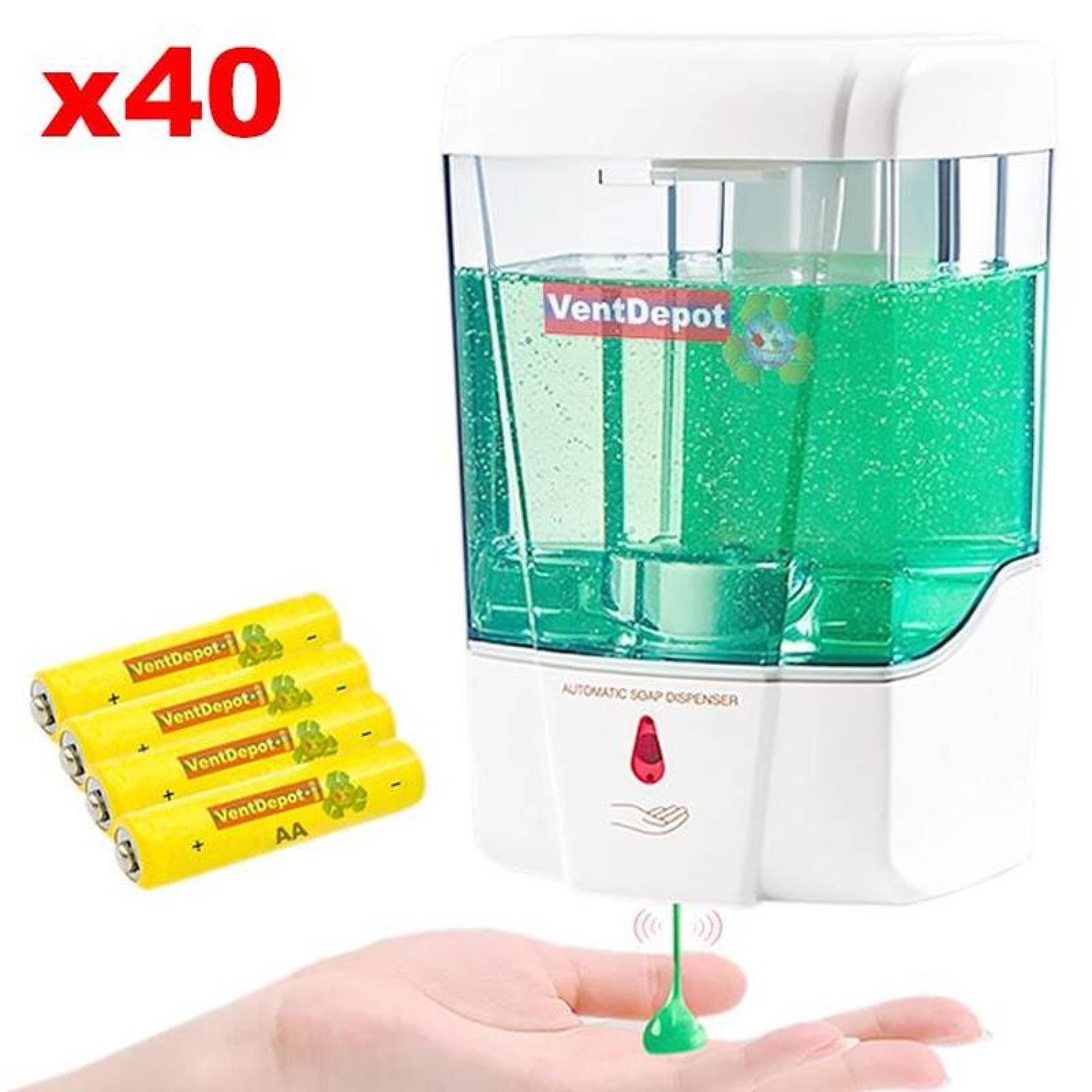 Dispensador de jabon liquido MXNSP-010-1 40pzs Sensor Infrarrojo 700ml Líquidos y geles Plástico ABS Baterías Incluidas, SensoProtec